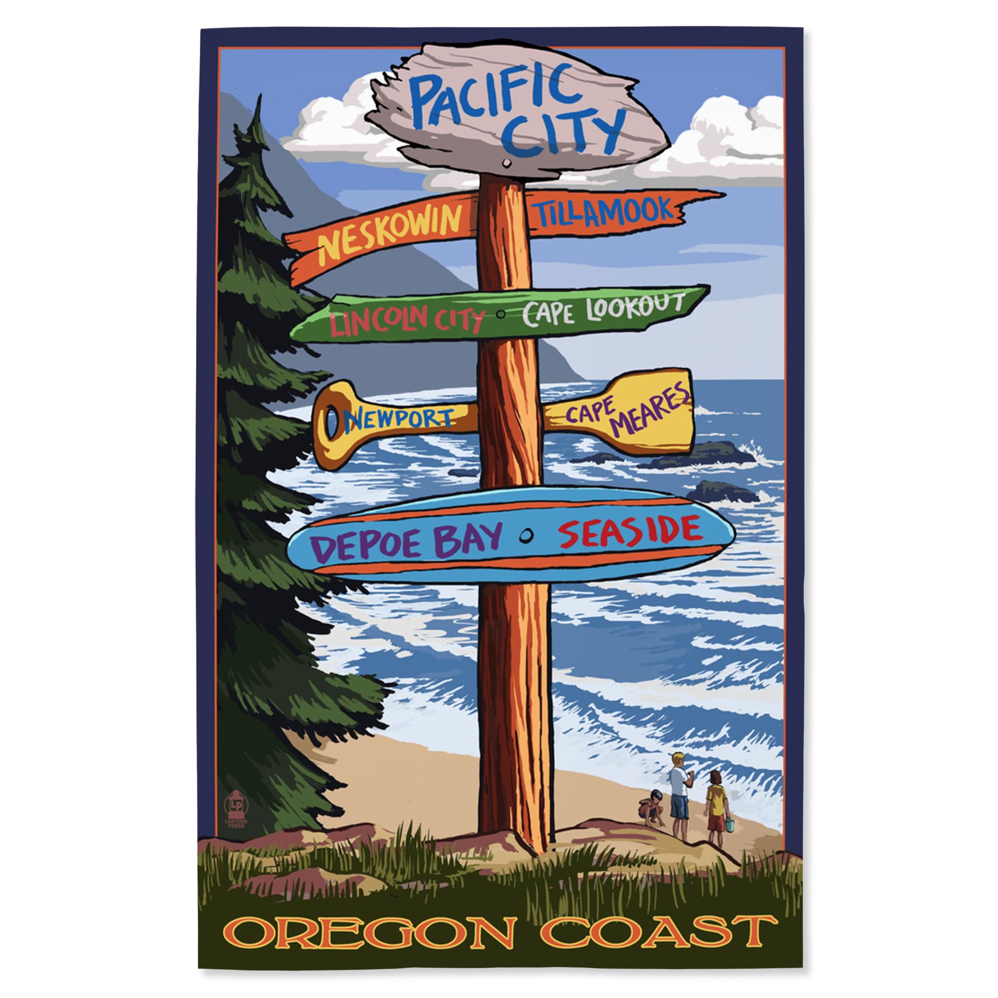 Lantern Press 16x24 Inch Giclee Print - Pacific City Oregon Coastal Artwork | Wall Decor for Living Room, Bedroom & Office