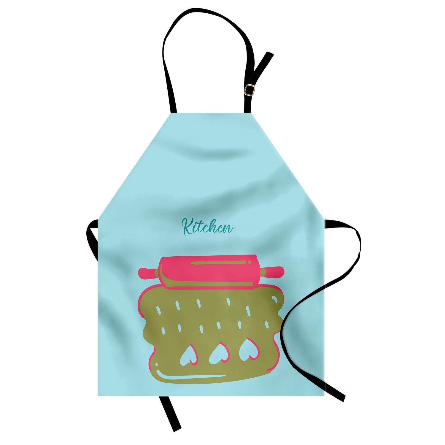 Ambesonne Personalized Chef Apron - Cartoon Baking & Cooking Design with Colorful Rolling Pin Dough Motif - Adjustable Neck Unisex Kitchen Bib for Adults (Khaki Magenta) - Perfect for Home Cooking, Baking Parties & Culinary Gifts