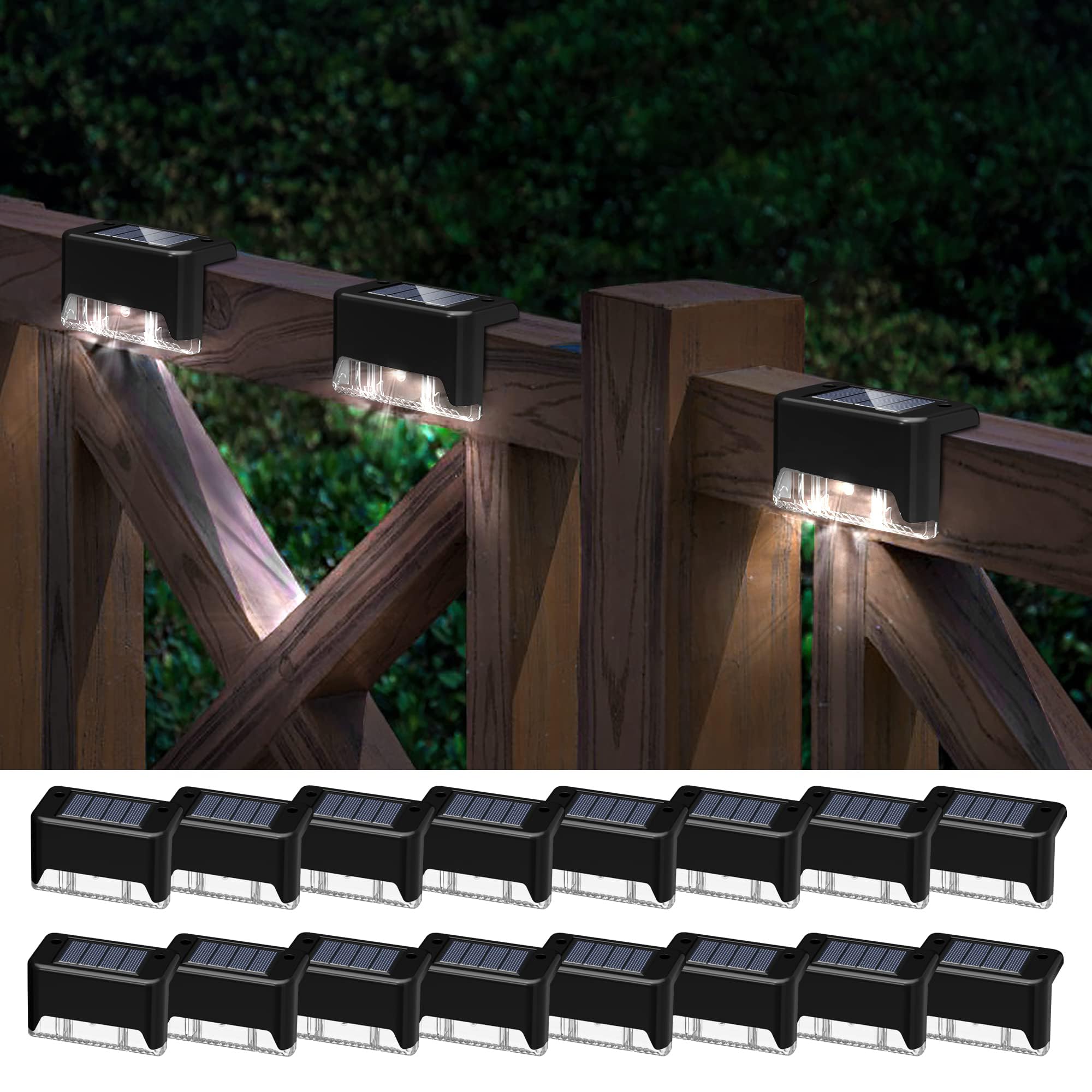 Pearlstar Solar Deck Lights - 16 Pack Waterproof LED Outdoor Solar Step Lights for Stairs, Pathways, Garden, Patio & Yard - Weatherproof Landscape Lighting (White/Black) - Perfect for Nighttime Safety & Ambience