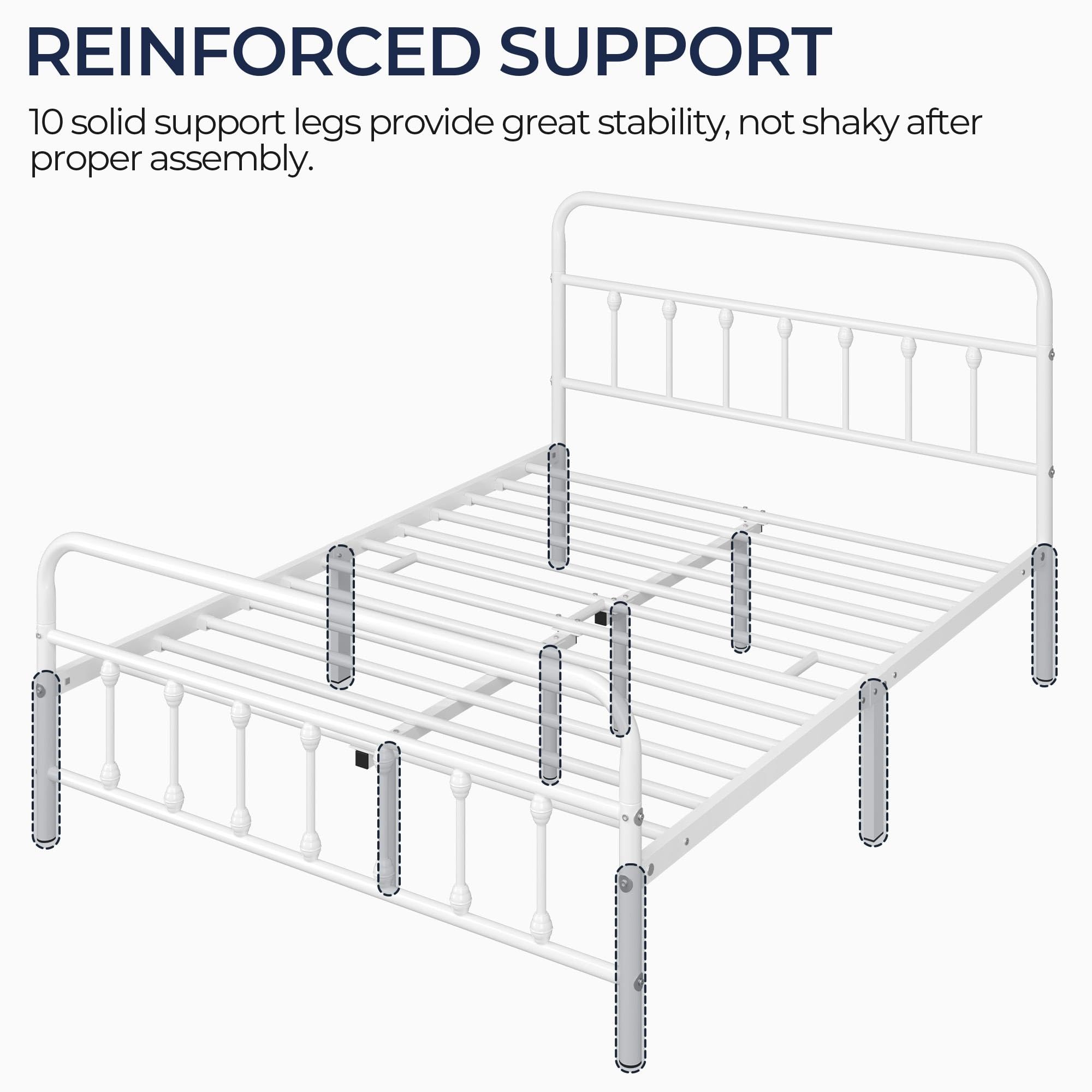 Yaheetech Victorian Style Metal Platform Bed Frame with Iron-Art Headboard & Footboard - Queen Size White - No Box Spring Needed - Under Bed Storage - Perfect for Guest Rooms, Master Bedrooms & Small Spaces