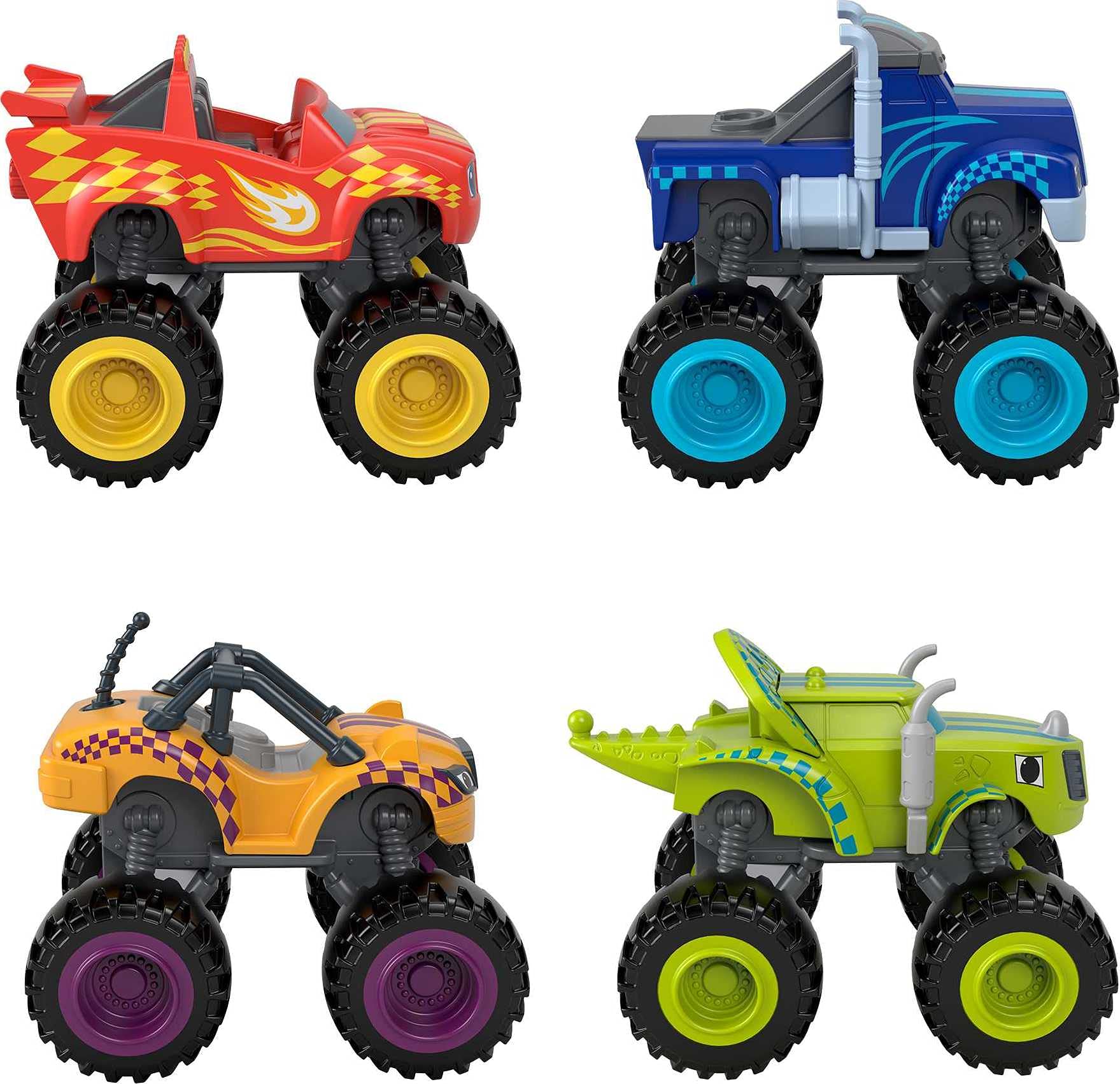 Fisher-Price Blaze and The Monster Machines Diecast Toys 4-Pack - Push-Along Metal Race Cars for Kids Ages 3+, Amazon Exclusive - Perfect for Pretend Play, Racing Adventures & Preschool Learning