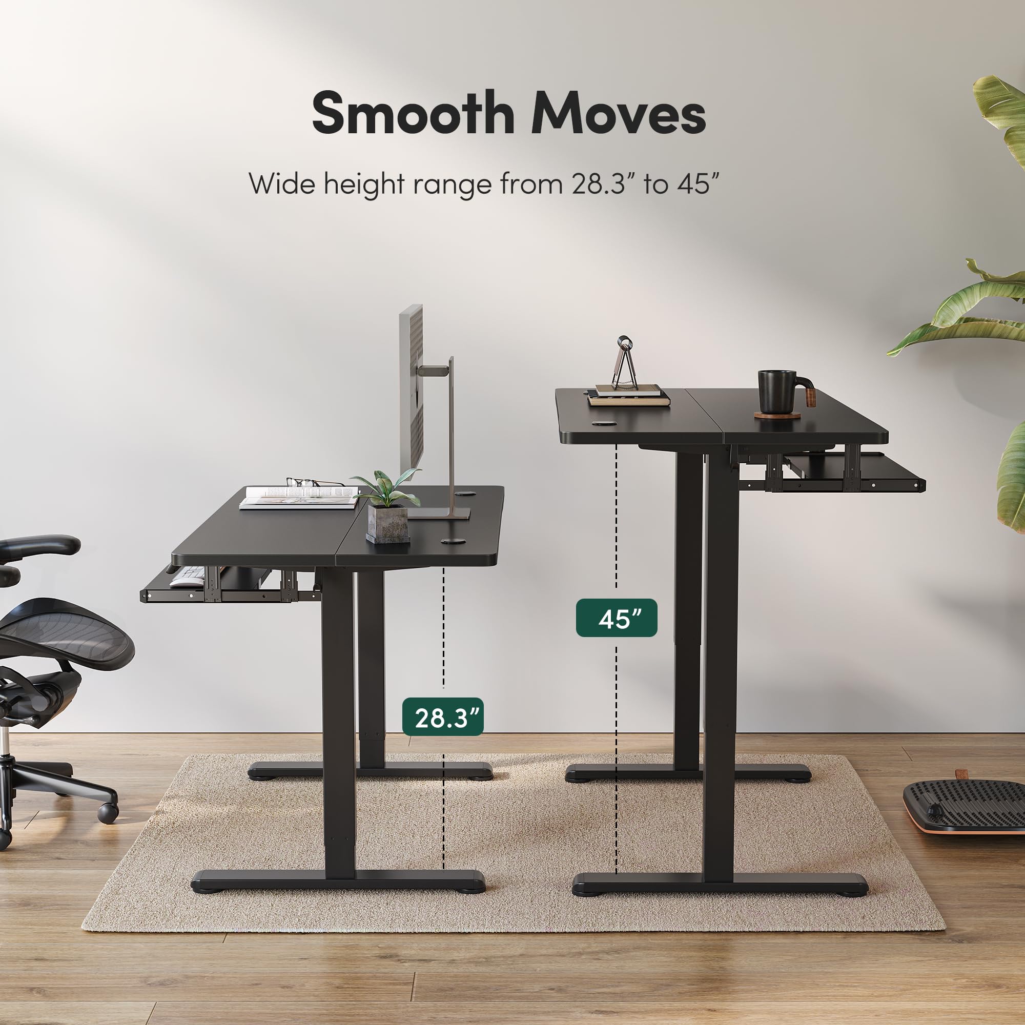 FEZIBO 48 x 24 Inches Electric Height Adjustable Standing Desk with Keyboard Tray - Sit Stand Office Desk for Home & Workspace, Black - Perfect for Remote Work, Gaming & Ergonomic Computer Setup