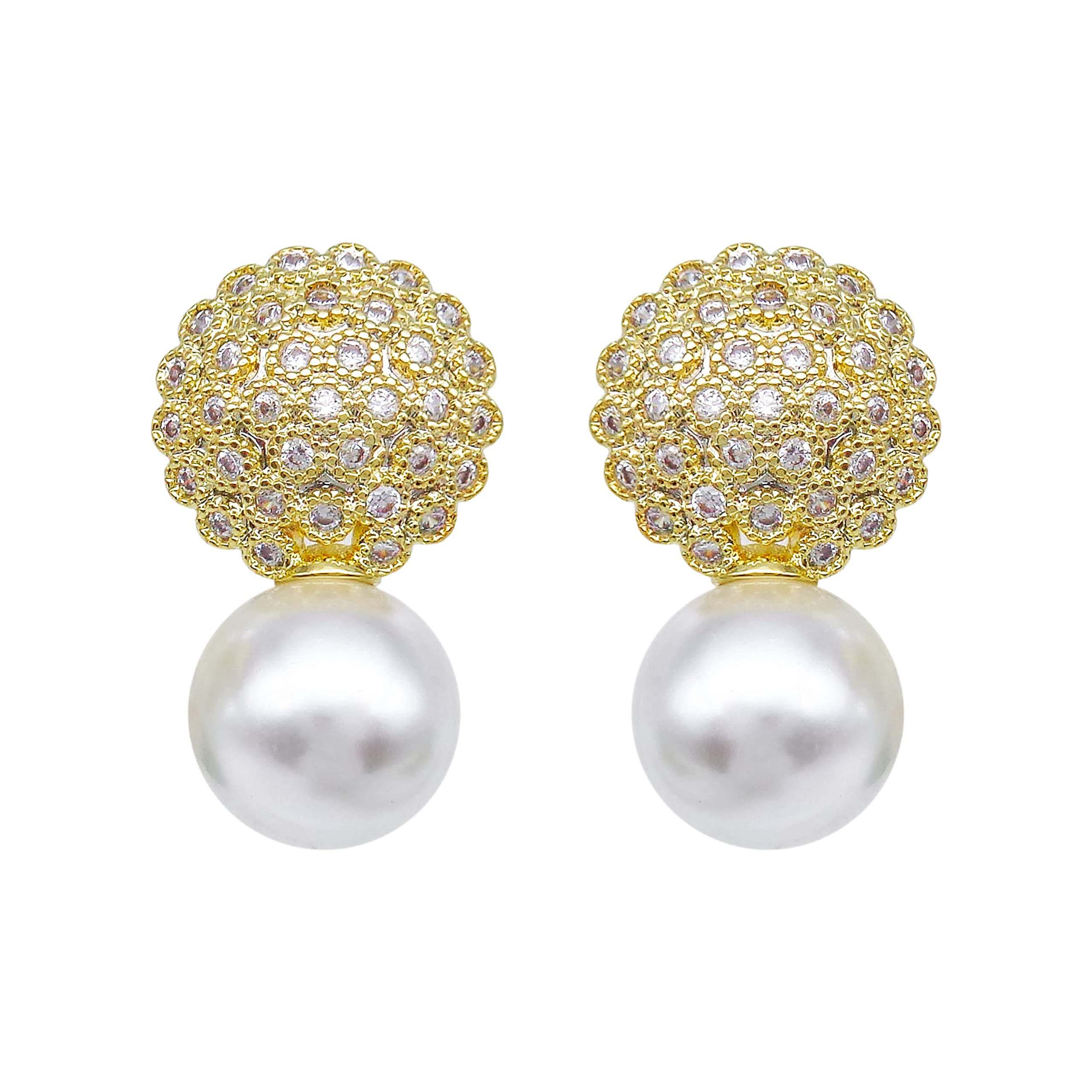 925 Sterling Silver Pearl Stud Earrings for Women - Zirconia & White Gold Plated Fashion Jewelry Gift Set (WK90119) - Perfect for Weddings, Parties & Everyday Wear