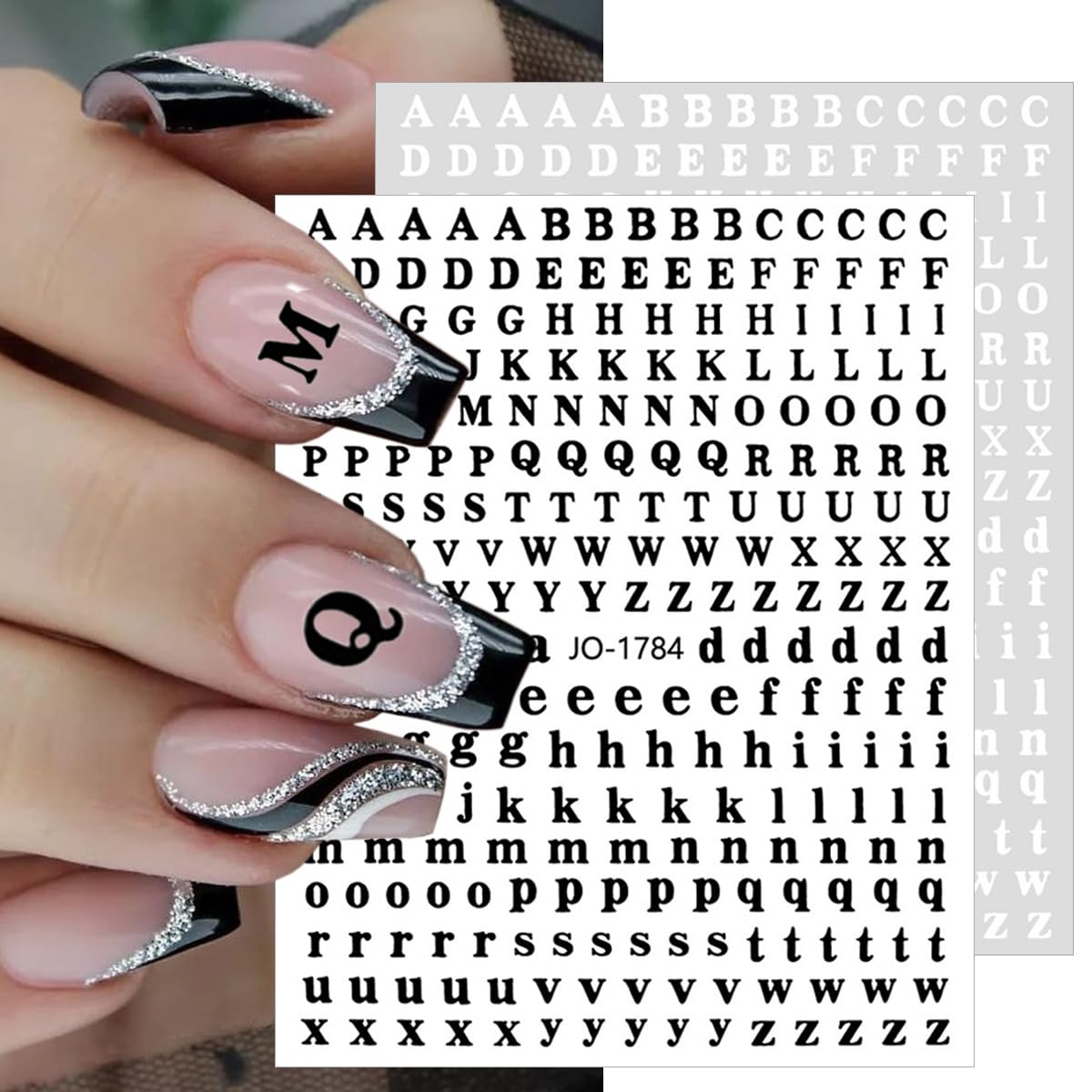 3D Self-Adhesive Alphabet Nail Art Stickers - Black White Gold Silver Laser Letter Nail Decals for Women & Girls | DIY Acrylic Nails, Manicure Supplies | Perfect for Parties, Weddings, and Special Occasions