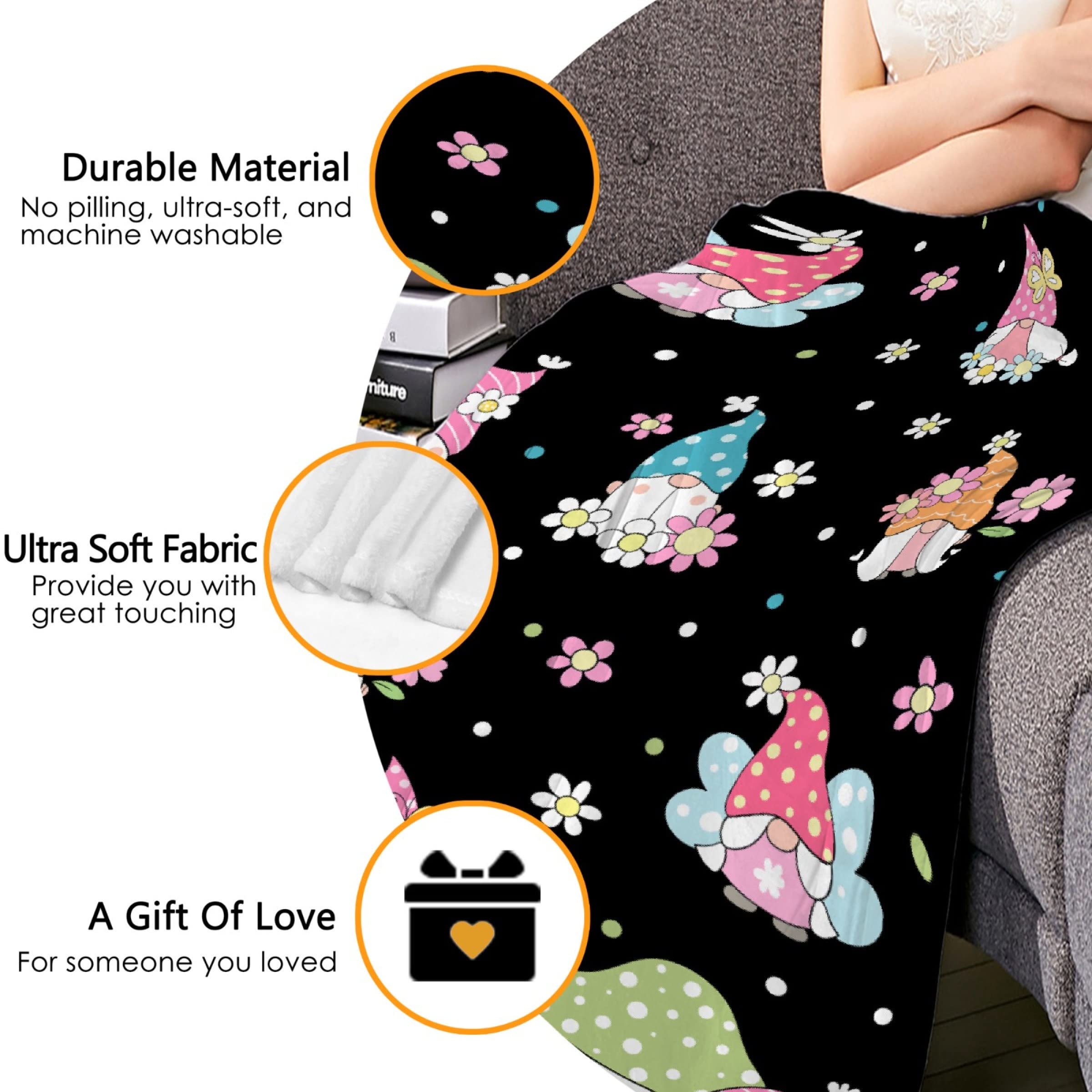 Thuswarm Spring Flower Gnome Flannel Throw Blanket - 40