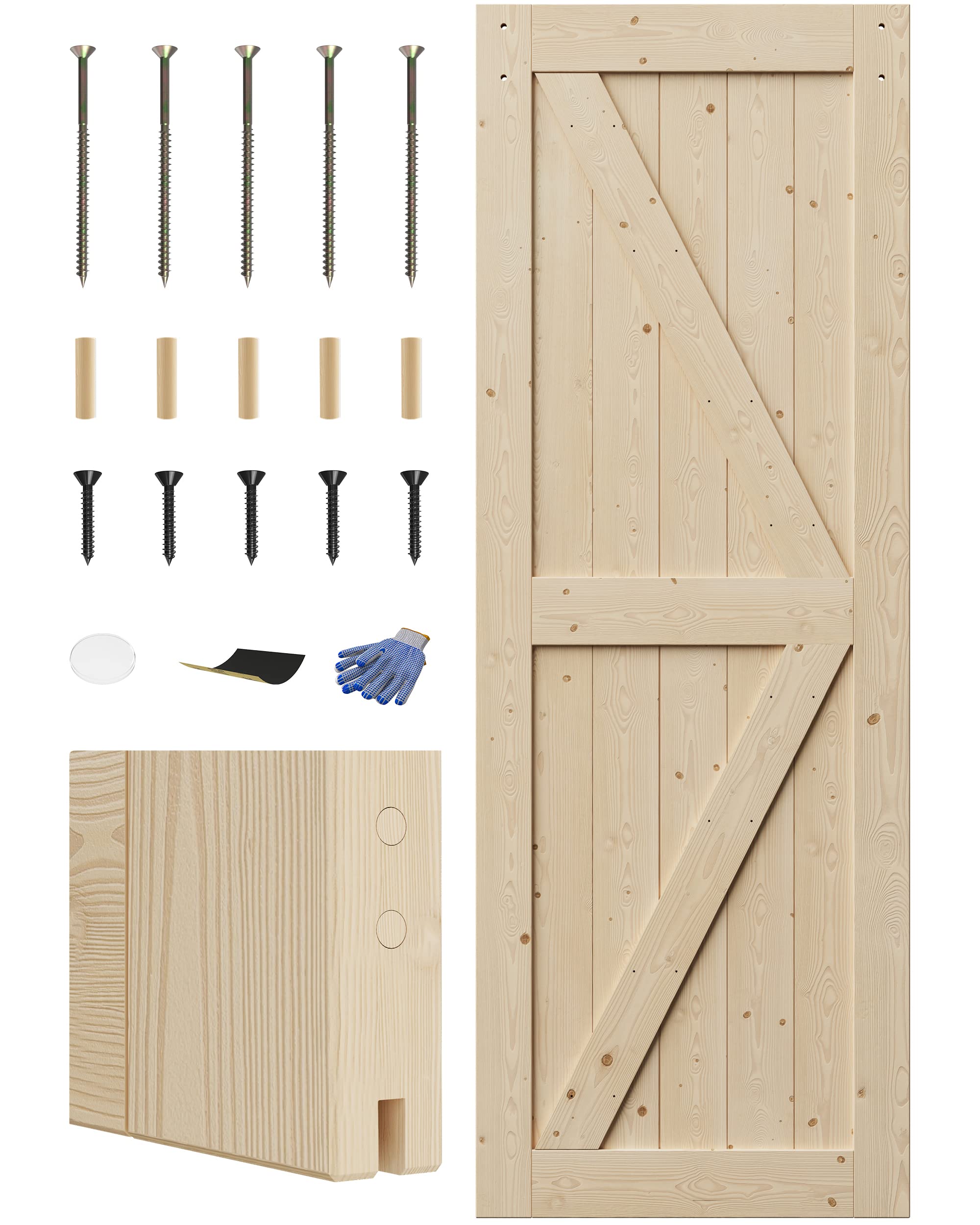 WINSOON 30x84 Inch Solid Spruce Wood Sliding Barn Door - Unfinished DIY Interior Paneled Slab with K Frame Planks, Pre-Drilled Holes & Bottom Groove for Easy Installation | Perfect for Bedroom, Closet, or Farmhouse Style Home Decor