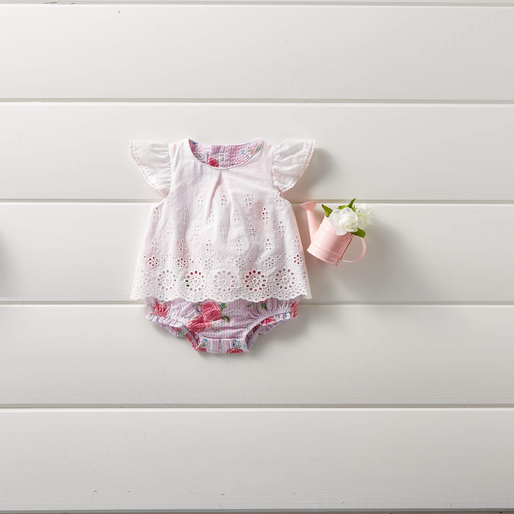 Mud Pie Baby Girls' Rose Eyelet Overlay Crawler - Adorable Outfit for Special Occasions & Photo Shoots