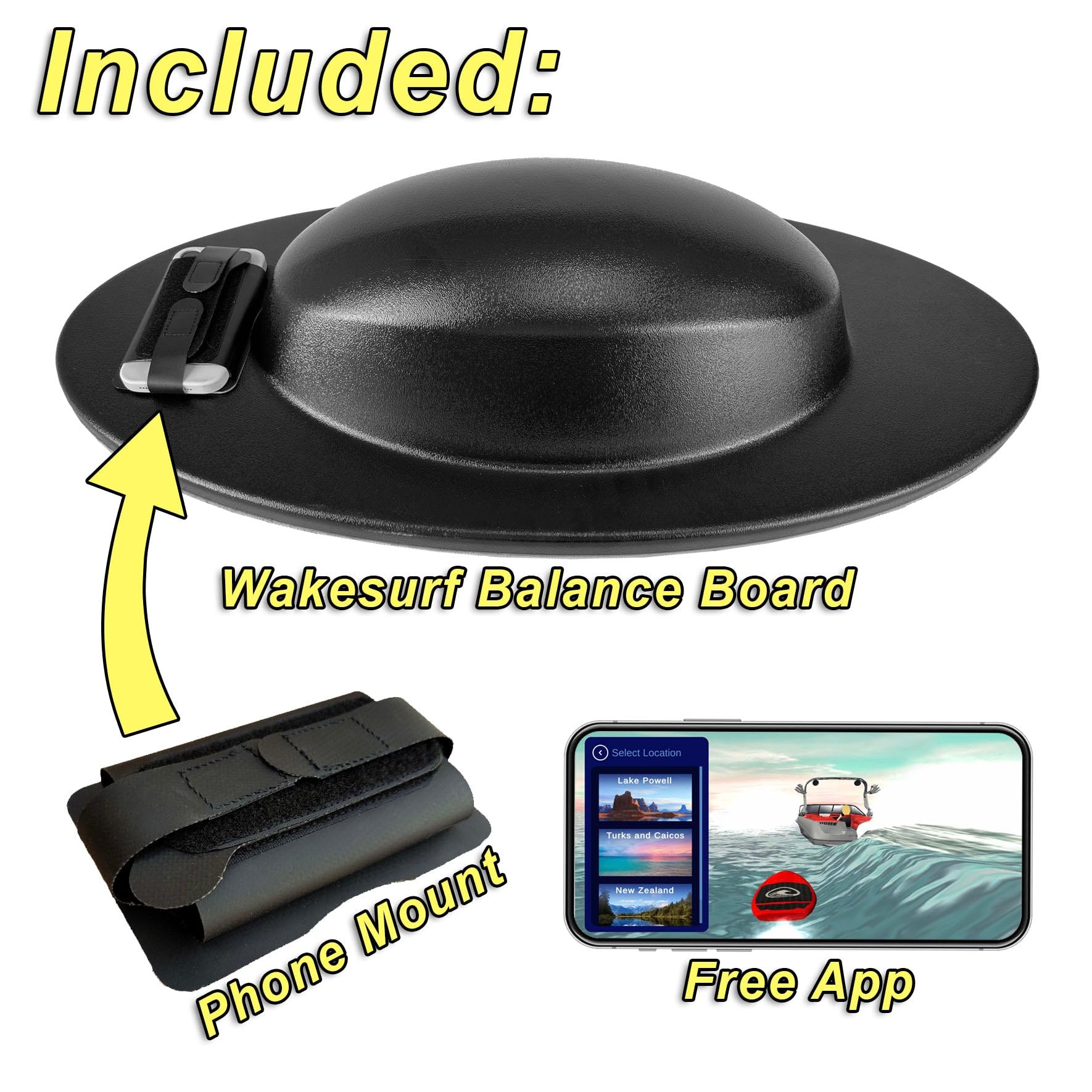 Lakesurf Wakesurf Balance Board with Motion Tracking App & Phone Mount - Surfing Simulator for Wakesurfing Training, Fitness Workouts, Balance Games & Tutorials | Perfect for Home Exercise, Surf Practice & Indoor Fitness Training