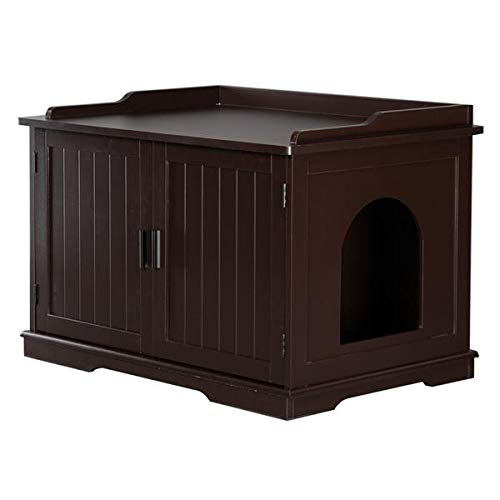 FCH Large Wooden Cat Litter Box Enclosure Cabinet - Ottoman Footstool with Storage, Multi-Functional Bench for Living Room, Bedroom & Bathroom - Includes Pet Mat - Perfect for Small Spaces & Pet Owners