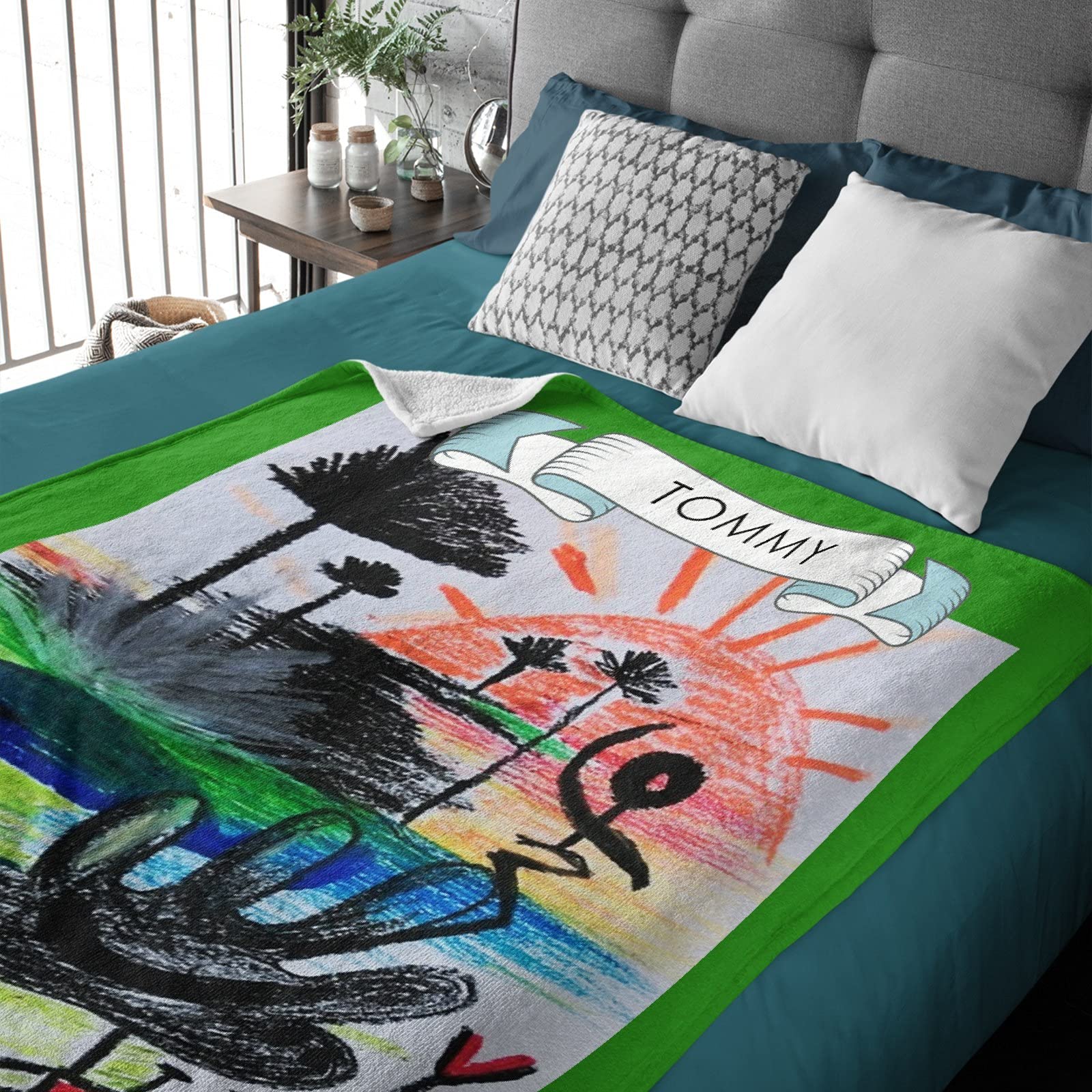 Custom Photo Blanket with Name - Personalized Kids Modern Art Gallery Flannel Throw Blanket 80