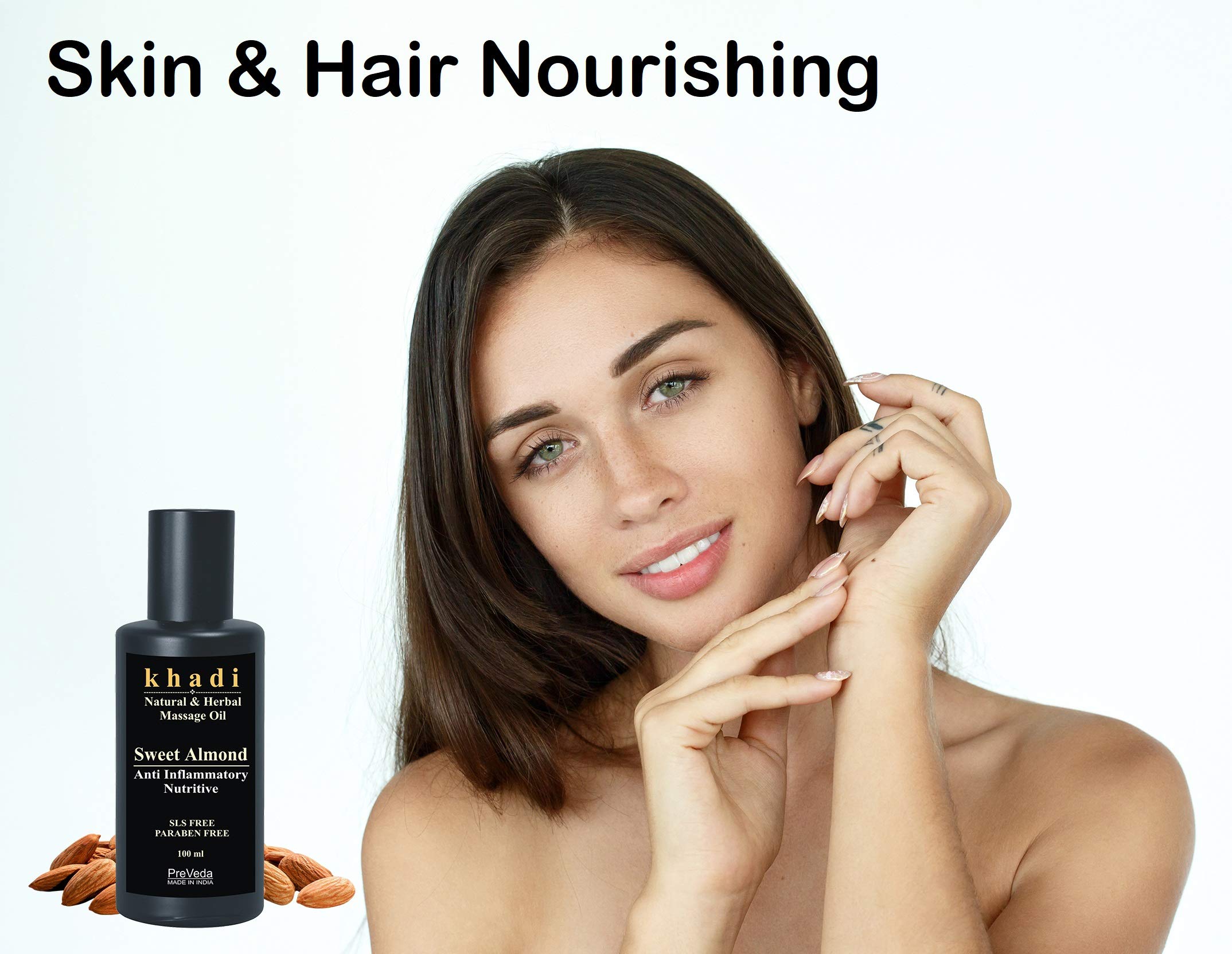 Pure Ayurvedic Sweet Almond Oil for Skin & Hair - 100% Natural Khadi Badam Oil for Moisturizing, Hair Growth & Massage | Suitable for Dry Skin, Scalp Care & Aromatherapy