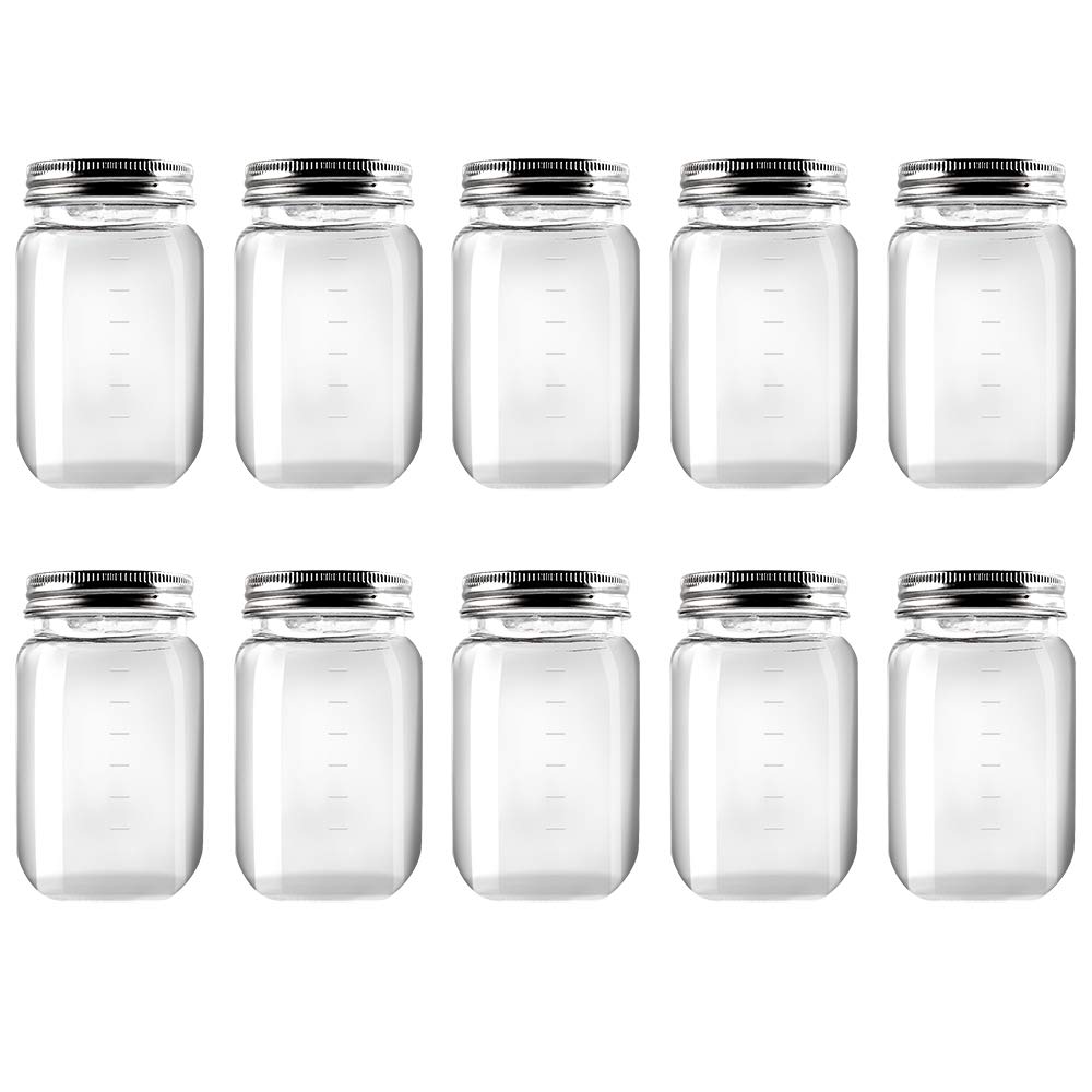 Novelinks 16oz Clear Plastic Jars with Screw-On Lids - BPA Free Refillable Round Containers for Slime, Kitchen & Household Storage (10 Pack) - Perfect for DIY Crafts, Food Storage & Organization