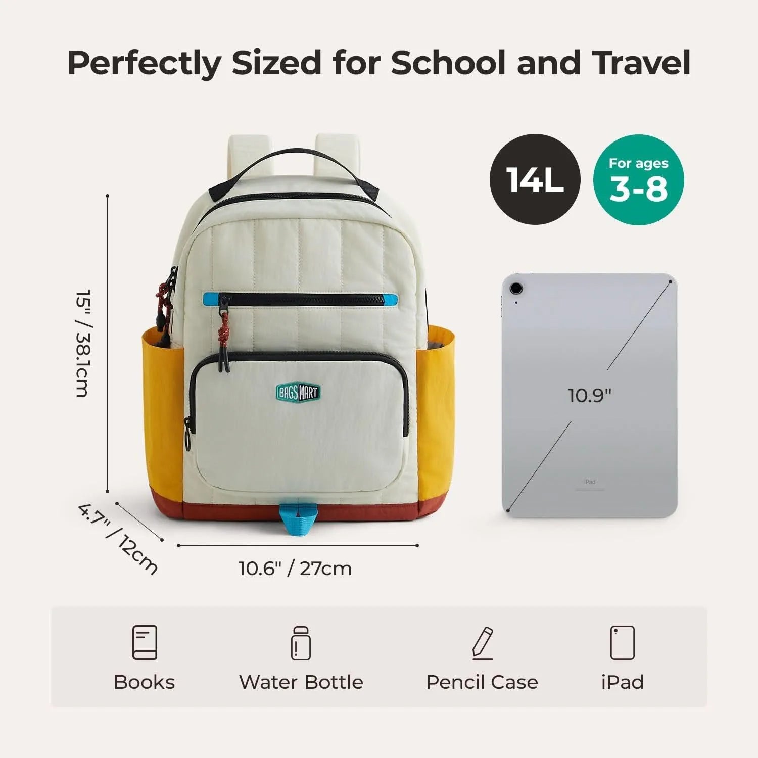Paz 14L Kids Backpack for School, Travel & Outdoor Activities - Lightweight Waterproof Children's Daypack for Boys & Girls