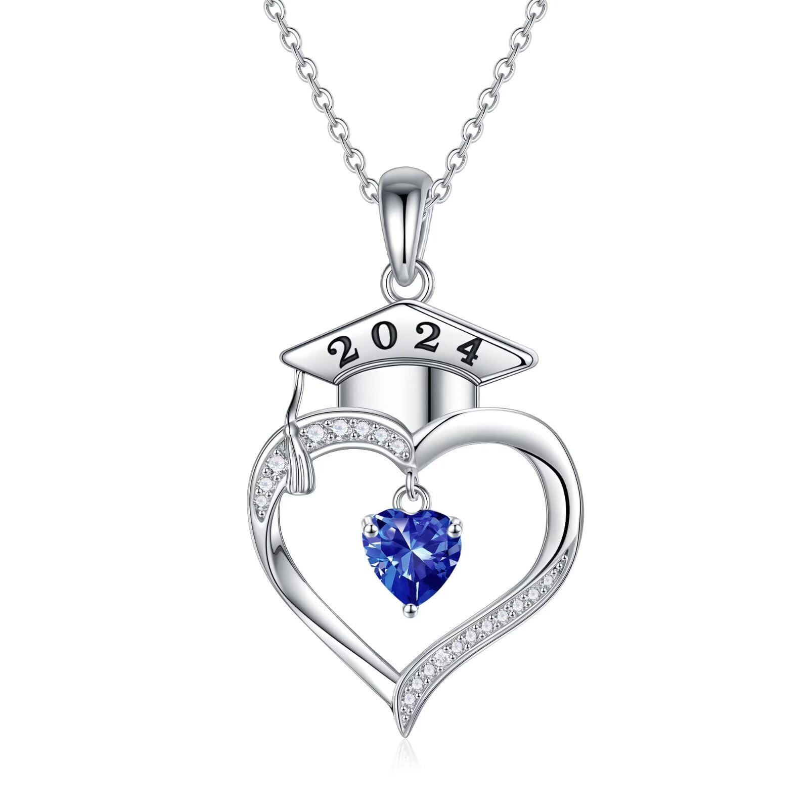 2025 Graduation Gifts for Women - 925 Sterling Silver Heart Birthstone Necklace | Personalized Jewelry Gift for Daughter, Sister, Friend | Perfect for Graduation Ceremony, Birthday & Special Occasions
