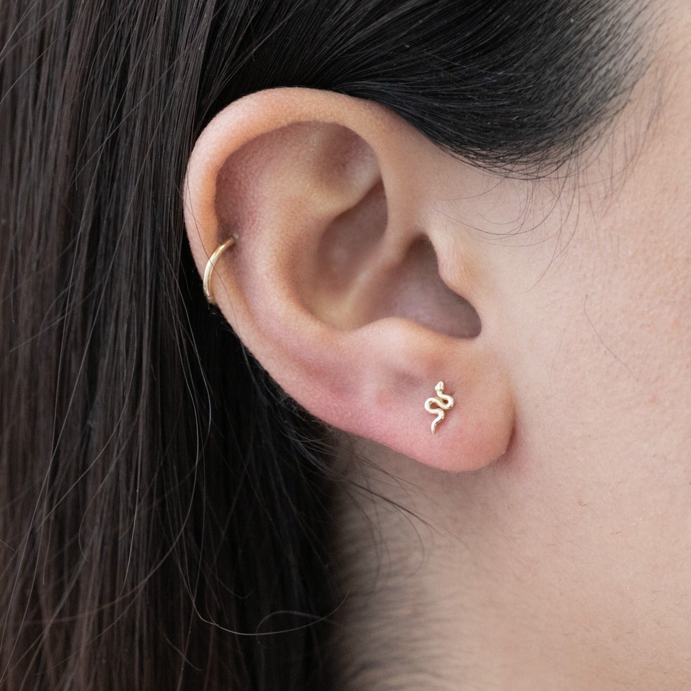 14K Yellow Gold Snake Flat Back Stud Earrings - Hypoallergenic Dainty Jewelry for Women, Perfect for Everyday Wear & Gifting