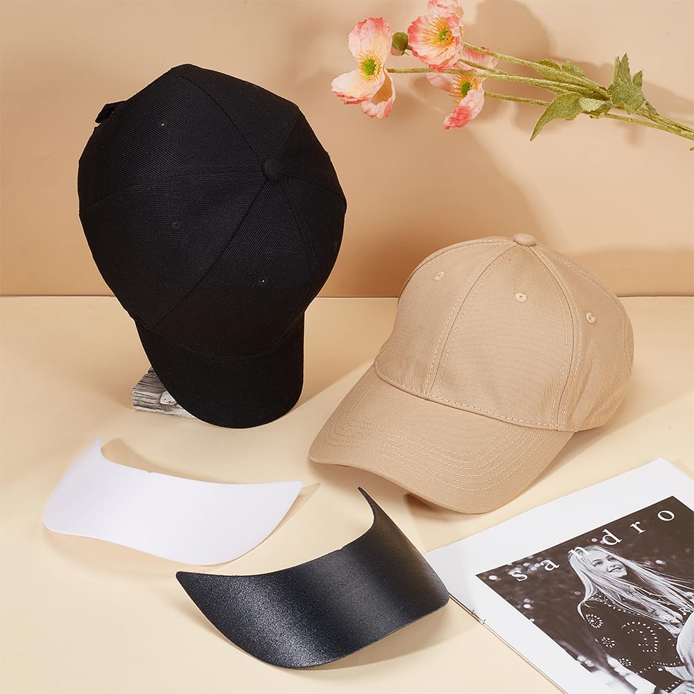 BENECREAT 20pcs 6.1x4.9inch Baseball Cap Visor Insert - White & Black Plastic Hat Brim Shaper for DIY Craft, Sewing Caps, Hat Making, and Custom Hat Design