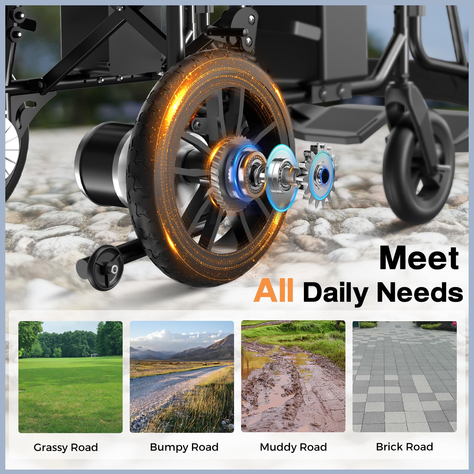 Foldable Electric Wheelchair for Adults & Seniors - Long Range All-Terrain Mobility Scooter with Intelligent Controls | Perfect for Outdoor Adventures, Shopping & Daily Commuting (Black)