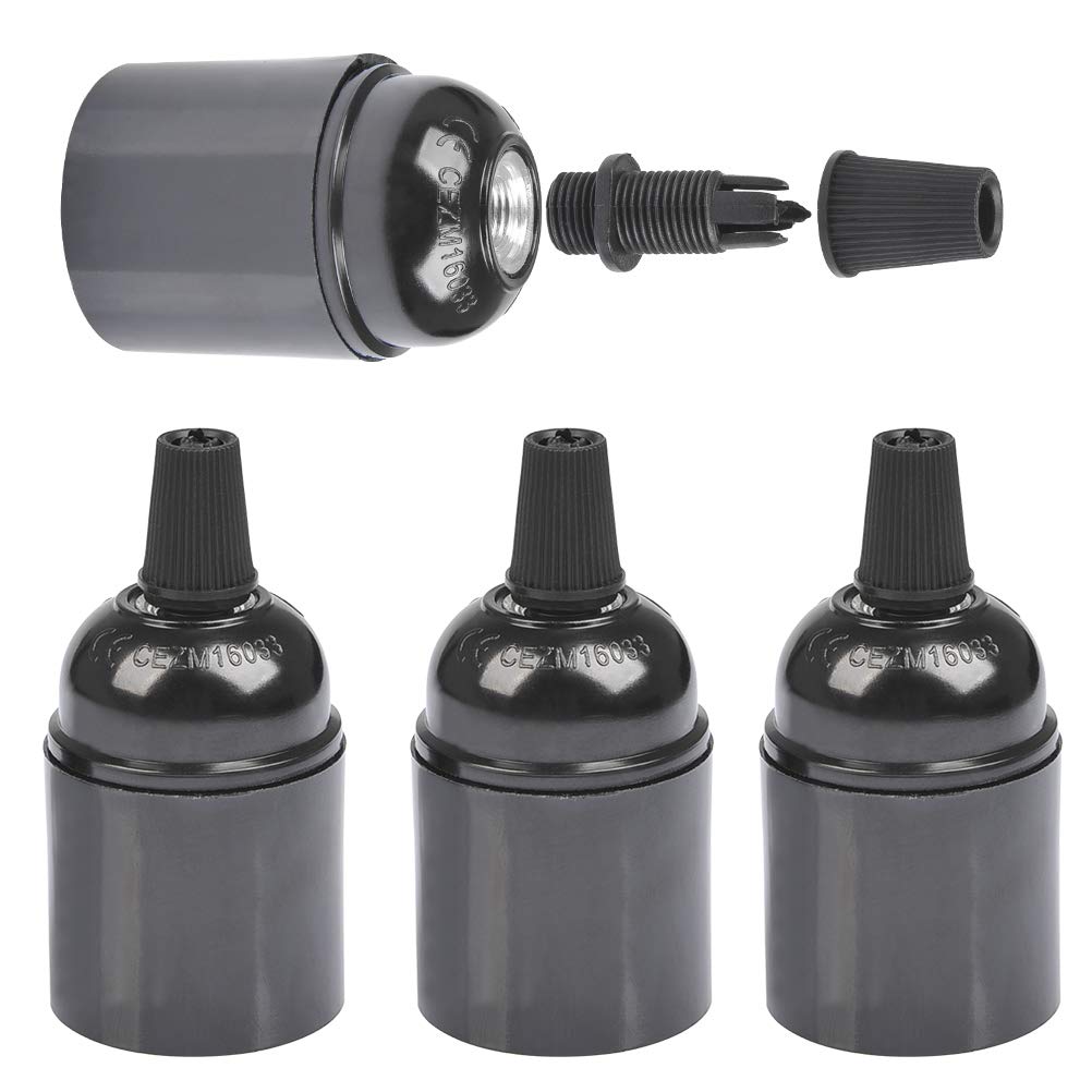 Vintage Bakelite Lamp Holder E27 Black - 4 Pack Antique Light Bulb Socket for Edison Bulbs - Perfect for Home Decor, Cafe Lighting, and Retro Style Interiors