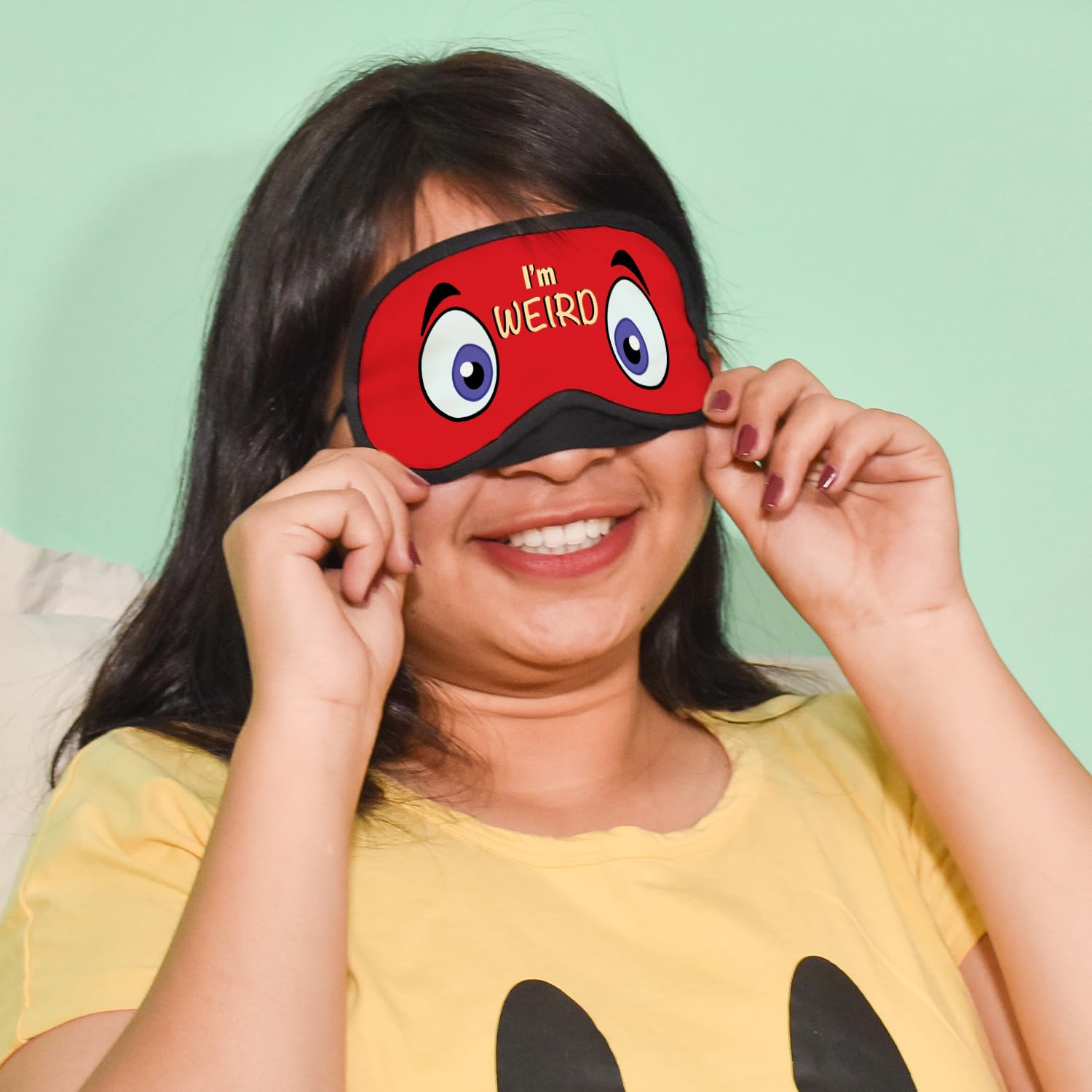 Indigifts Valentine's Day Gift - 'I'm Weird' Quote Printed Red Eye Mask (7.8X3.3 inches) | Funny Sleep Mask for Girlfriend, Wife Birthday Present | Perfect for Relaxation, Travel & Spa Days