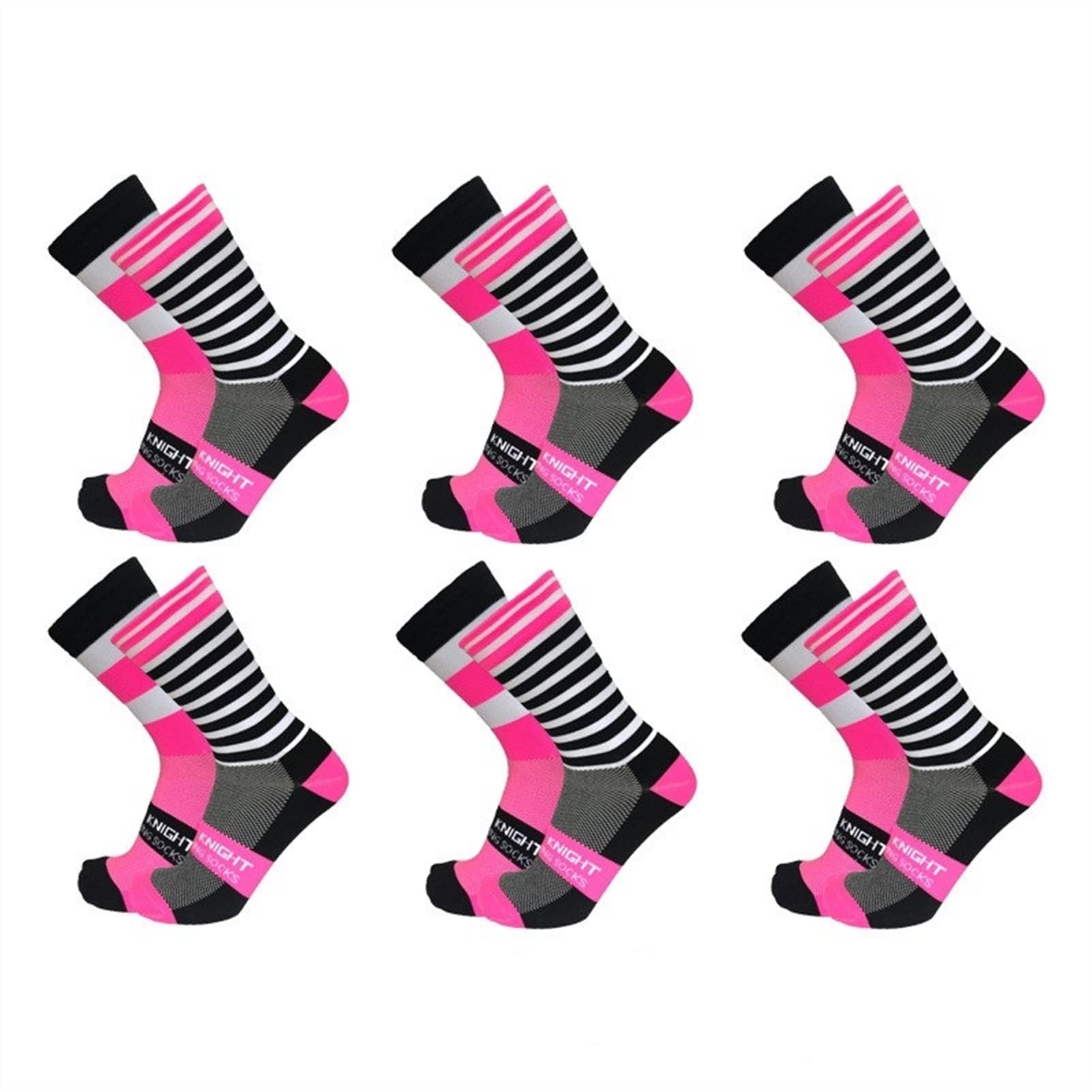 6 Pairs Striped Cycling Socks - Breathable Compression Socks for Mountain Bike Racing & Pro Competition - Moisture Wicking Sports Socks for Men & Women - Perfect for Road Cycling, Spinning Class & Outdoor Workouts