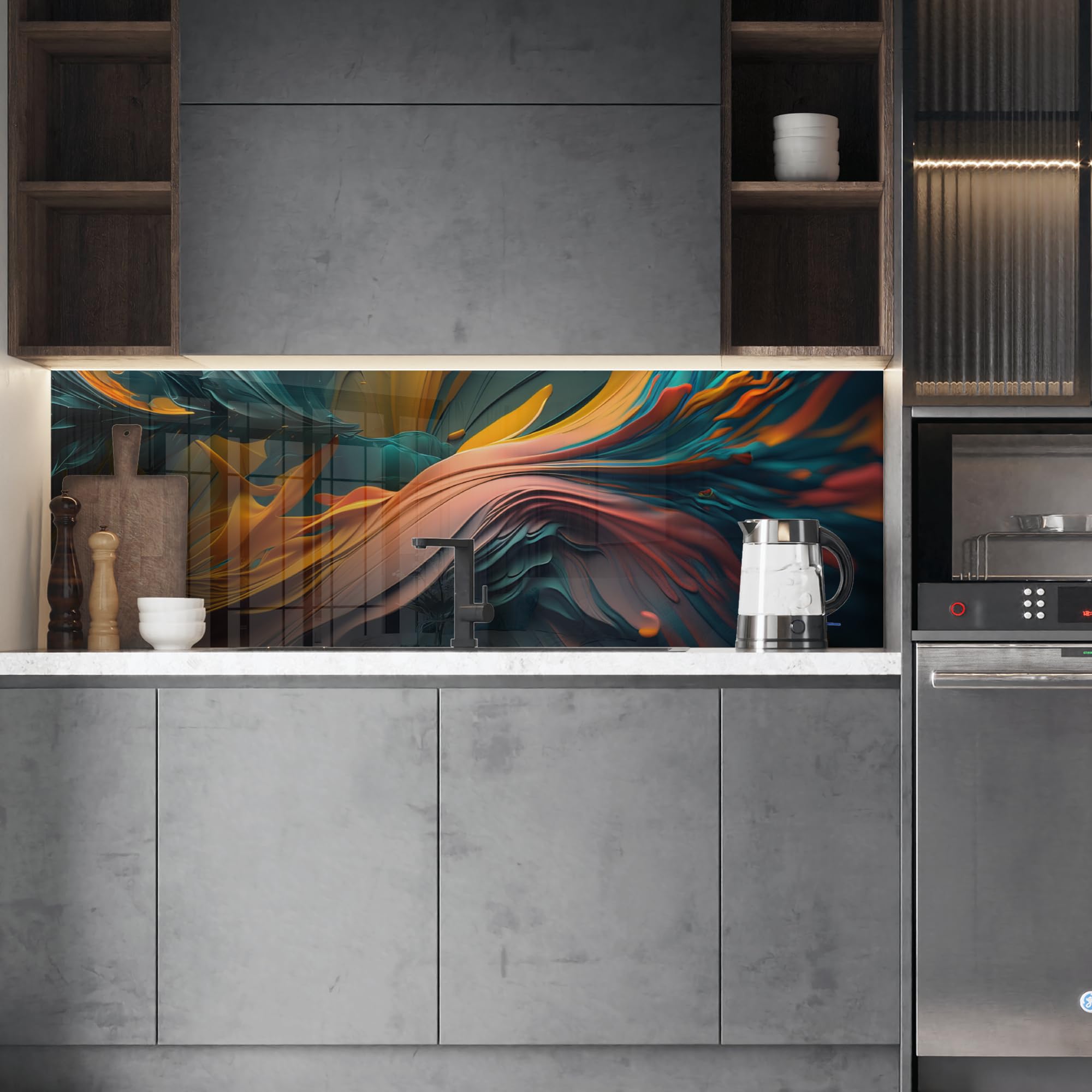 Premium Tempered Glass Kitchen Backsplash - 30x16 Inch (76x40cm) Heat-Resistant Stove Splash Guard, Easy-to-Clean Splashback Tile for Sink & Countertop - Modern Home Wall Decor for Stylish Kitchen Protection