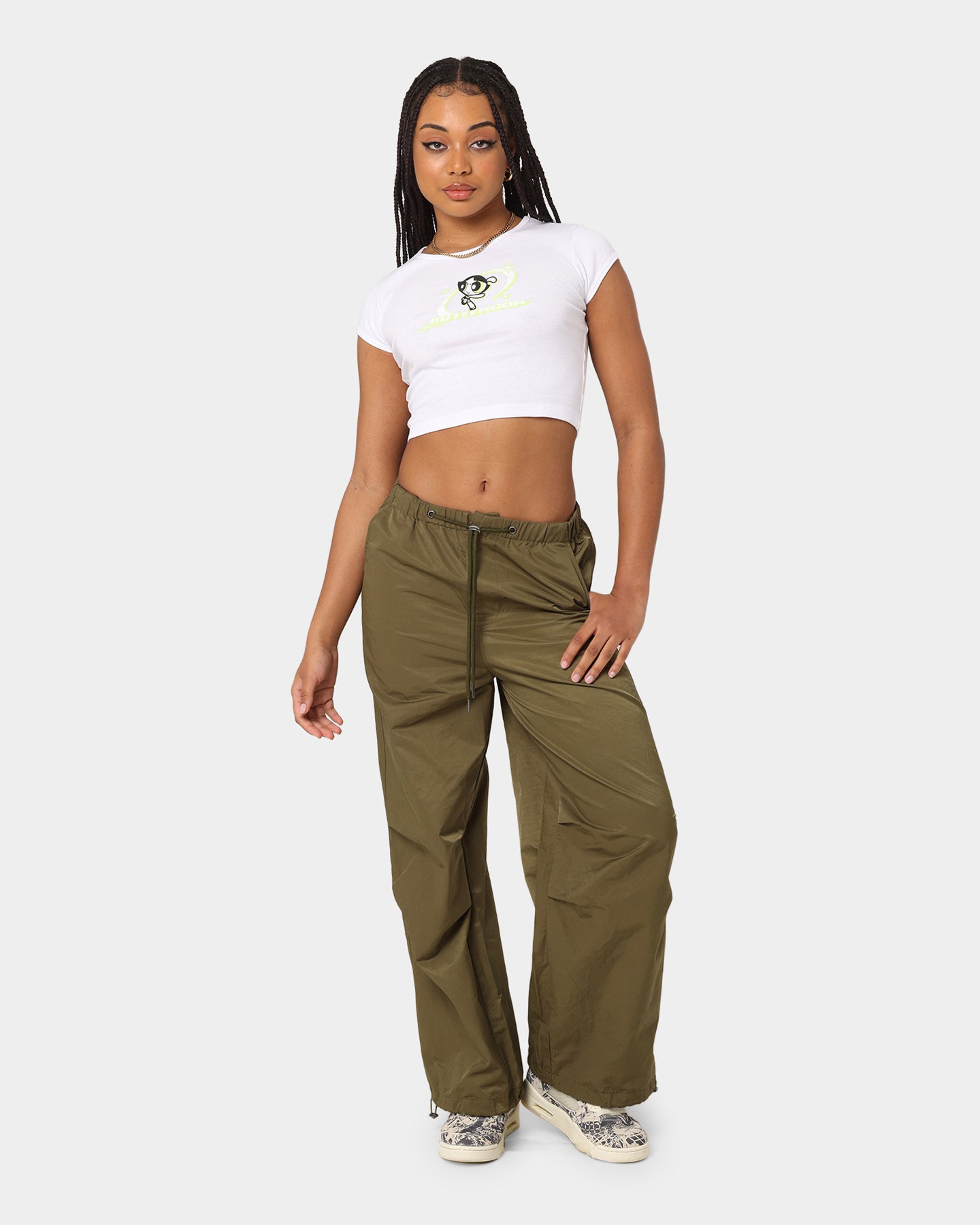 American Thrift X Powerpuff Girls Women's Buttercup Graphic Ringer T-Shirt - White Cotton Tee for Casual Wear & Cartoon Fan Fashion