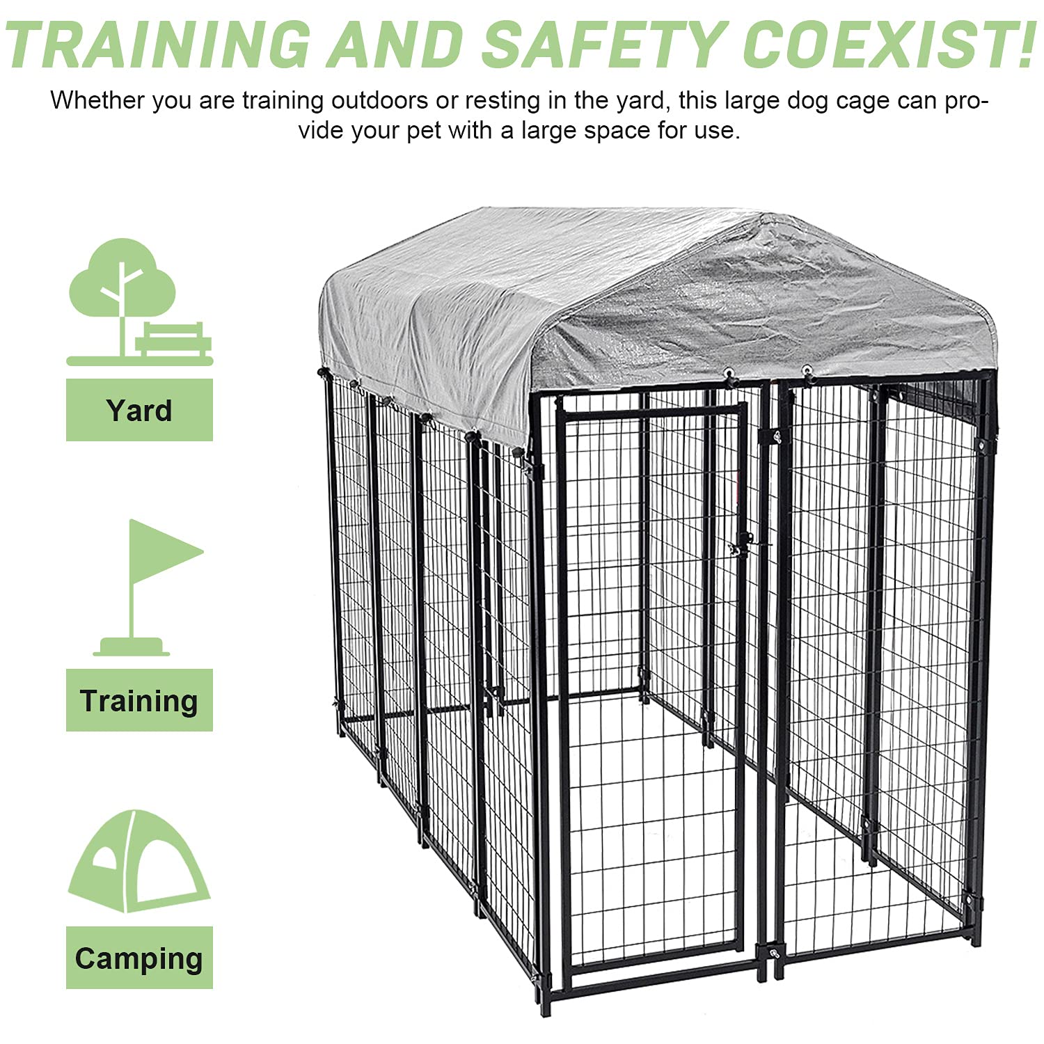 Heavy Duty Large Dog Crate Kennel - 7.5' x 3.75' x 5.8' Outdoor Metal Pet Cage with UV Protection Waterproof Roof & Secure Lock - Perfect for Backyard, Travel, and Training | Durable Wire Fence Playpen for Dogs