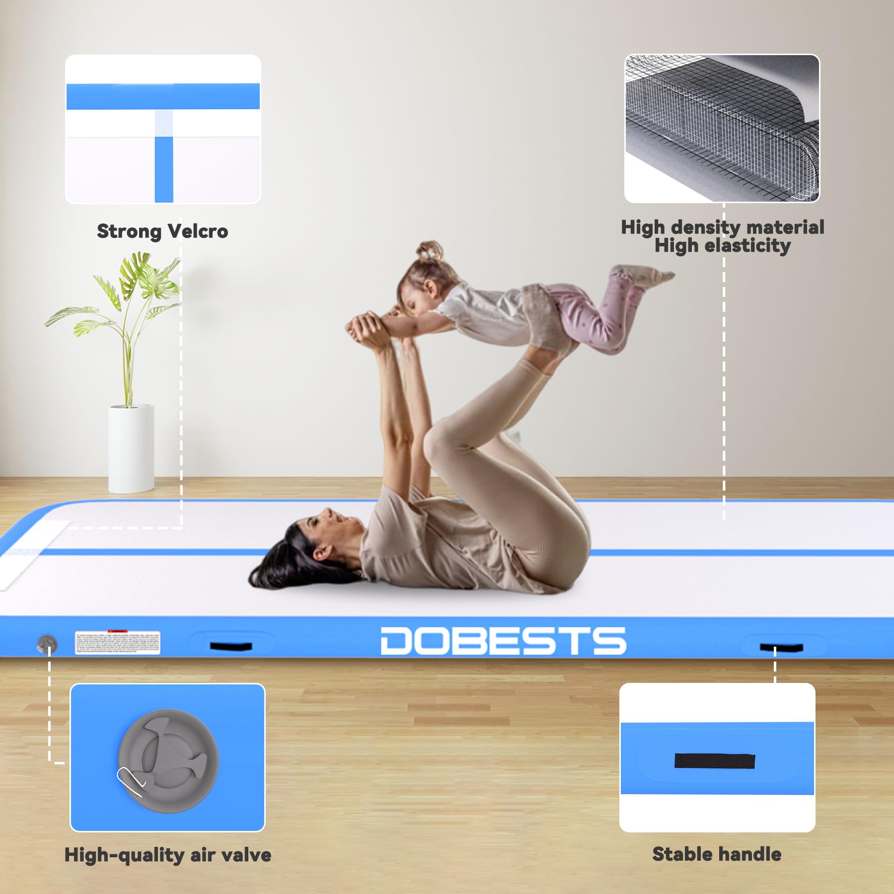 DOBESTS Inflatable Gymnastics Air Mat Tumble Track - 6.6ft/10ft/13ft/16ft/20ft Training Mat with Electric Pump for Home Gym | Perfect for Kids Gymnastics Practice, Backyard Play & Indoor Fitness Training