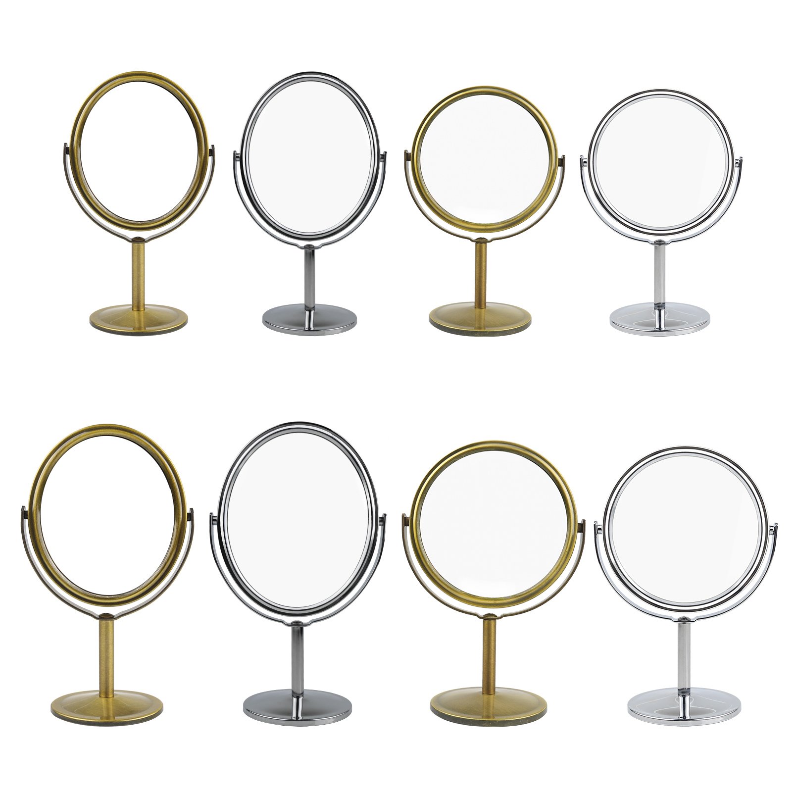 2-Pack Mini Standing Desk Mirror - 360° Swivel Vanity Mirror with 1x & 2x Magnification (3