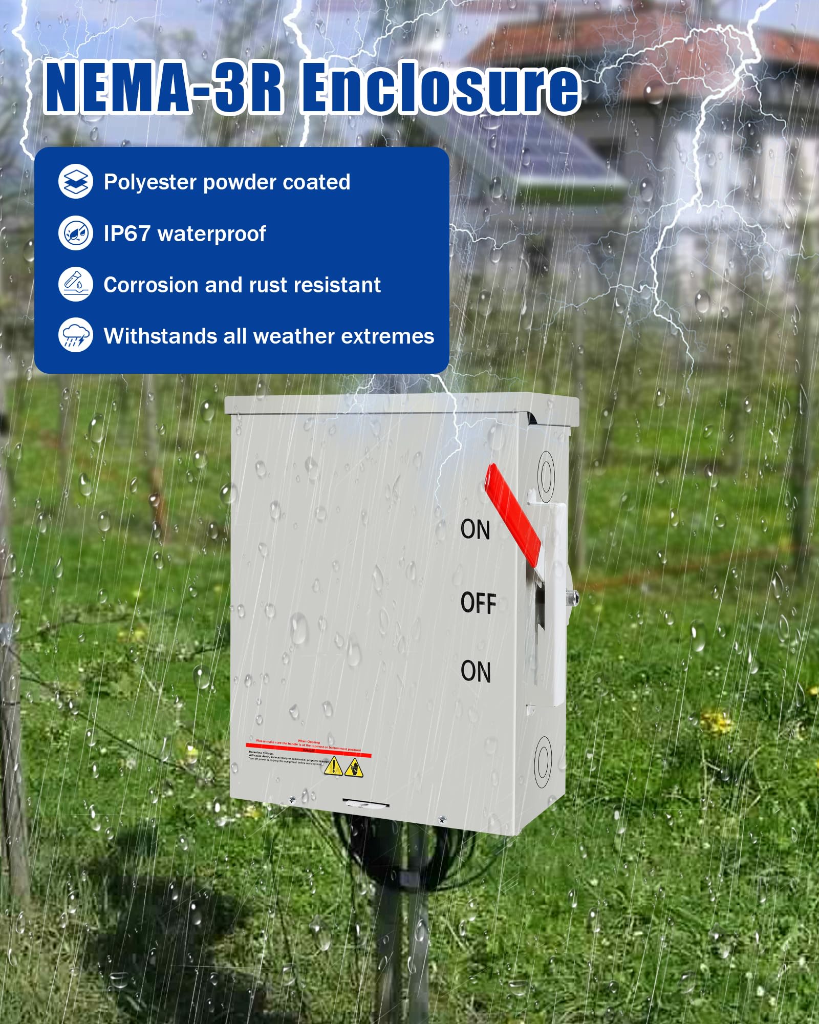 200A Generator Transfer Switch, 3P 48000W Heavy Duty Safety Switch, 120/240V Non-Fusible Disconnect Switch, NEMA-3R, Multiple Insulation Protection - Ideal for Home Backup Power, Industrial Use & Emergency Power Transfer