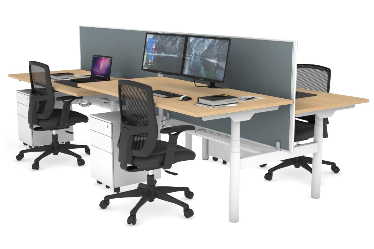 Flexi Premium Height Adjustable 4-Person H Bench Workstation - White Frame [1200L x 800W with Cable Management] - Ideal for Office, Coworking Spaces & Collaborative Work Environments