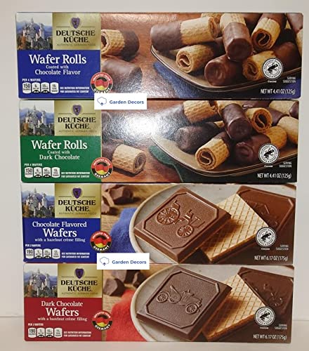Deutsche Kuche Dark Chocolate & Chocolate Flavored Wafers & Wafer Rolls - 4 Pack | Authentic German Cookies for Gifts, Parties & Coffee Time
