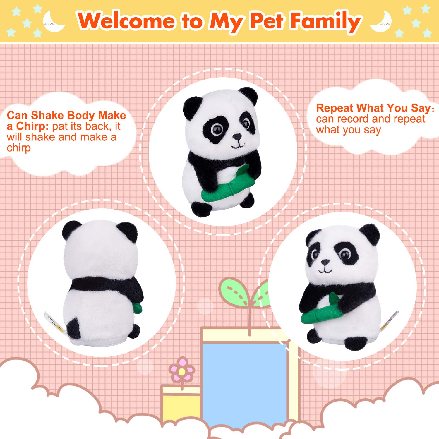 Interactive Talking Panda Plush Toy - Repeats Your Voice, Dances & Shakes - Electronic Robotic Stuffed Animal for Kids (6.3
