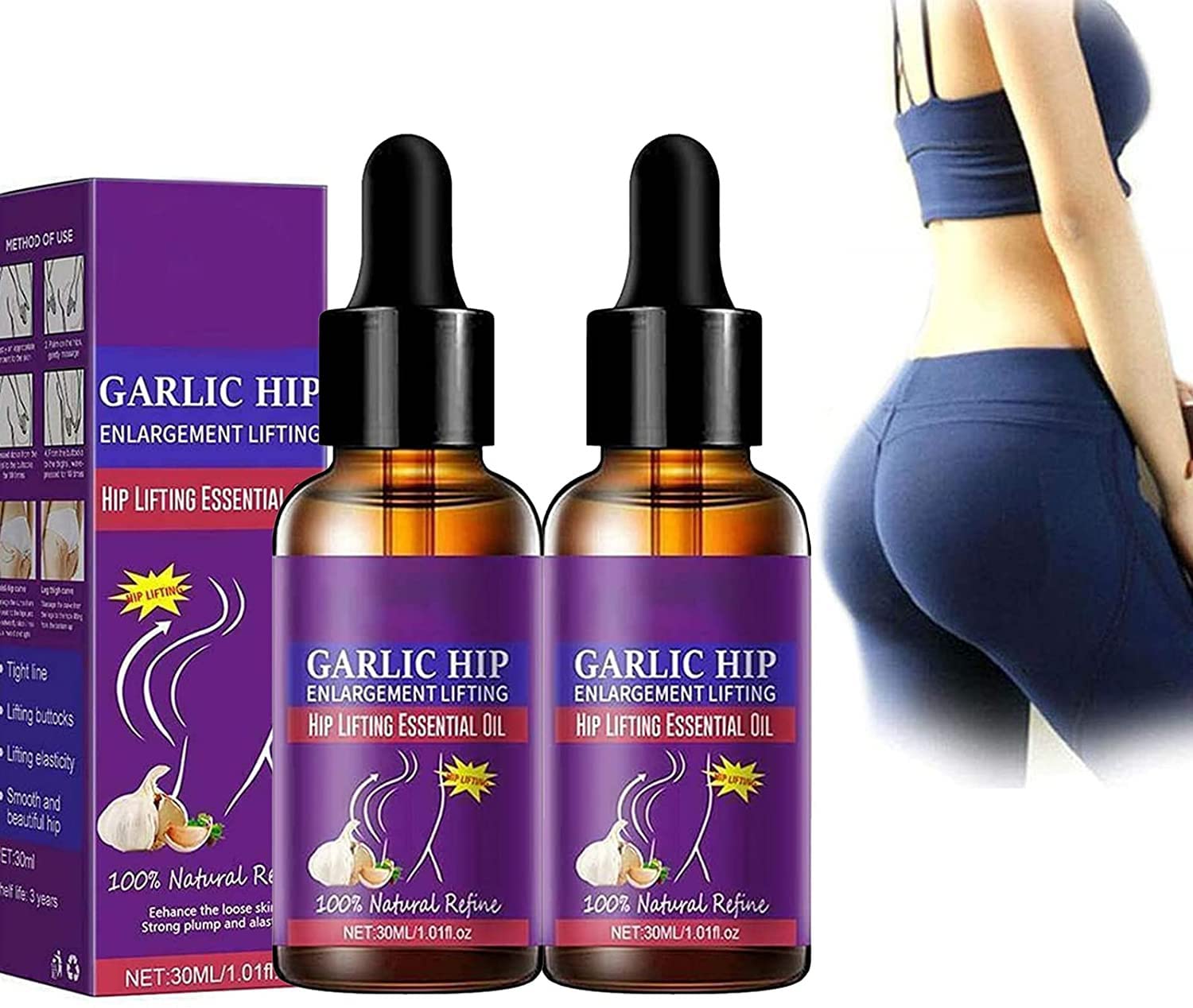 **Premium Garlic Hip & Buttocks Enlargement Essential Oil – Lifting, Firming & Cellulite Removal for Glutes Enhancement (2 Pcs) – Perfect for Body Shaping & Skin Tightening**    *(Use for massage, fitness routines, or natural body contouring to enhance curves and smooth skin.)*