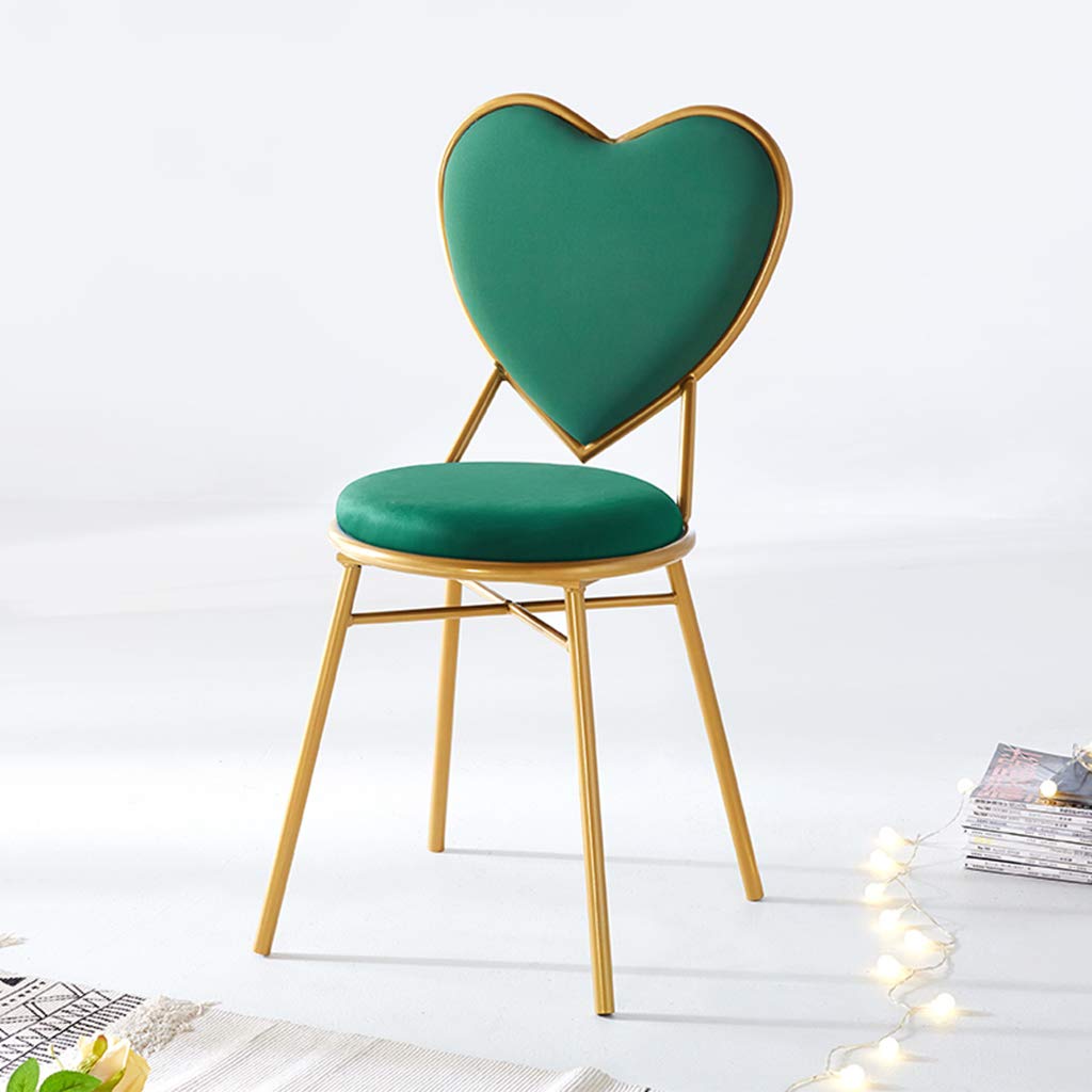 Heart-Shaped PU Leather Dressing Table Stool - Golden Metal Legs Makeup Chair for Girls Bedroom, Dining Room & Vanity Decor - Green PU Leather Upholstery - Perfect for Home, Salon, and Bridal Makeup