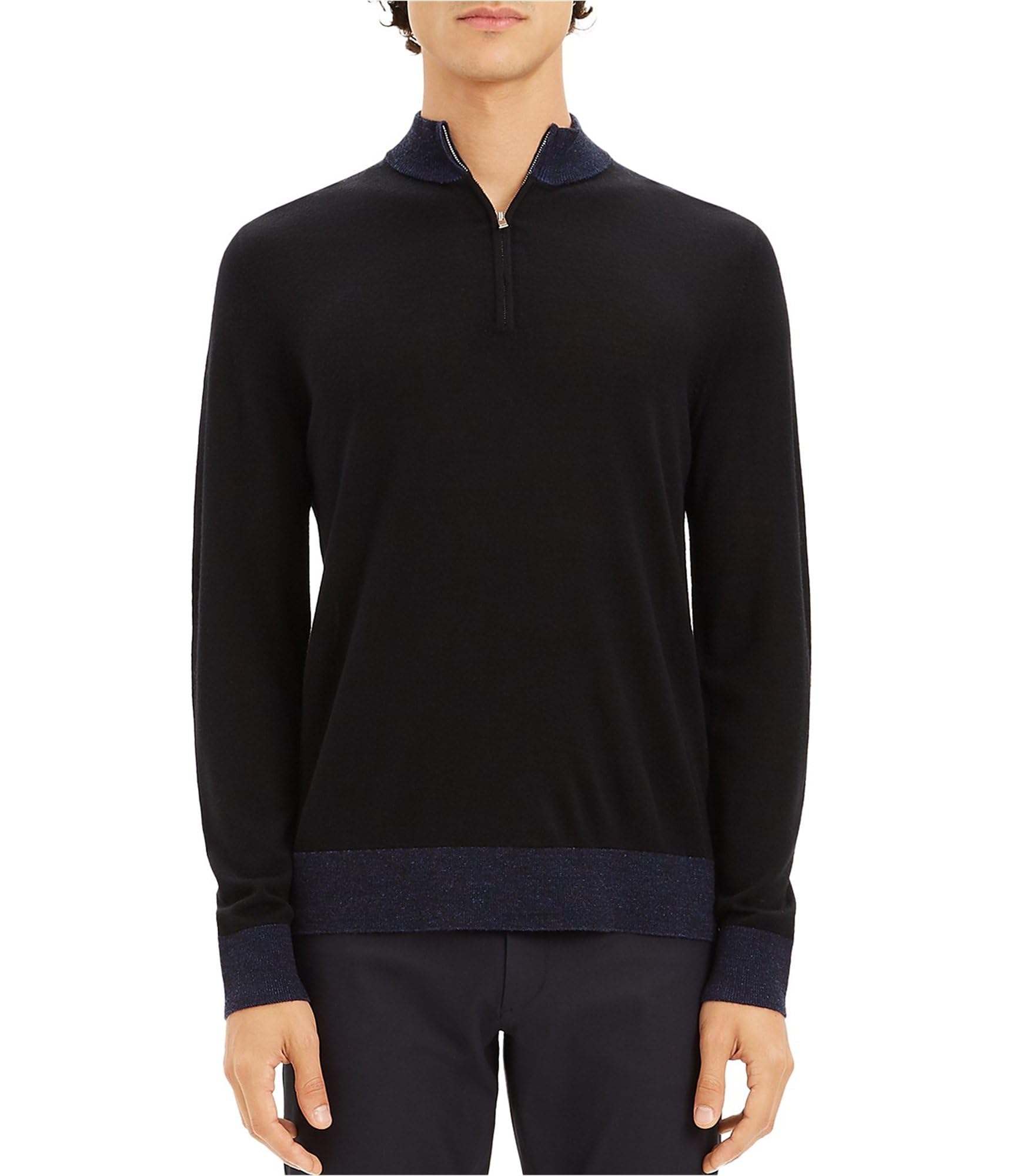 Theory Men's Quarter Zip Pullover Sweater - Soft Knit Casual Slim Fit Black Sweater for Men, Small | Perfect for Office, Business Casual & Winter Layering
