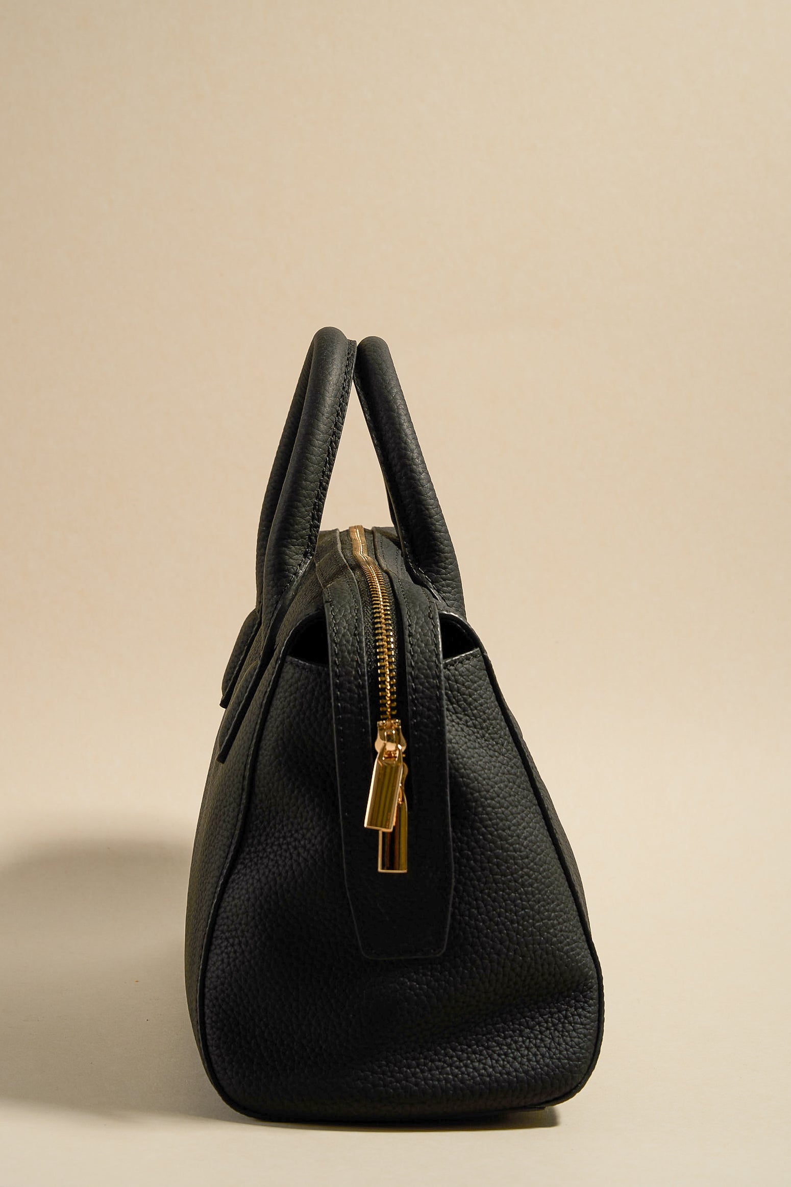 Amalfi Black Leather Double Handle Shoulder Bag for Women - Stylish Handbag for Work, Travel & Everyday Use