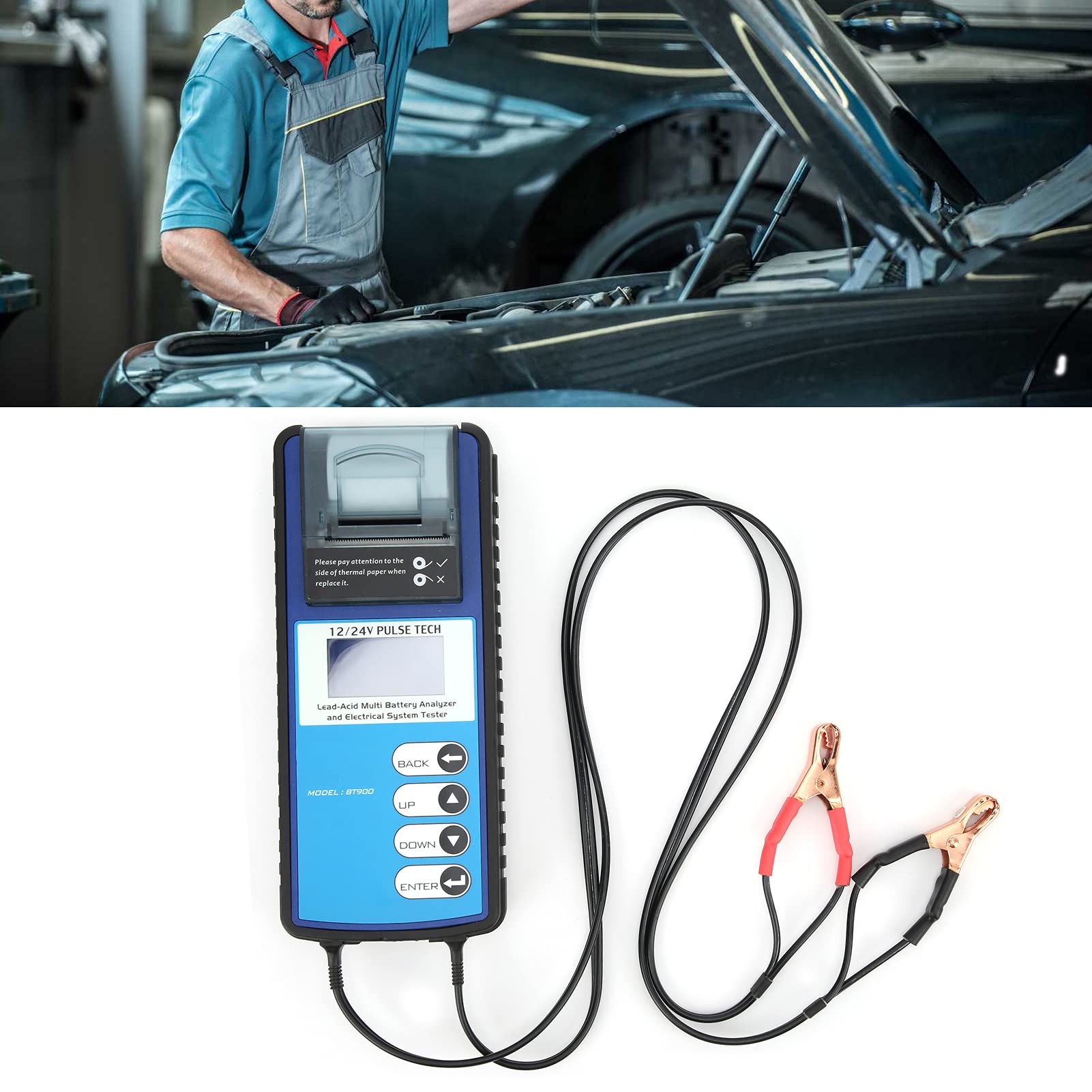 12V/24V Car Battery Tester BT900 - Digital LCD Battery Analyzer with Printer for Vehicle Charging System | Automotive Battery Health Check | Perfect for Mechanics, DIY Car Maintenance & Fleet Management