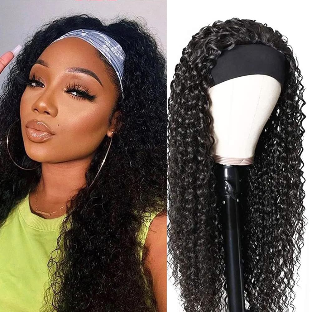 XSY Deep Wave Human Hair Headband Wig - 26 Inch Brazilian Virgin Hair for Black Women | 150% Density Curly Half Wig | No Lace Front | Natural Color | Perfect for Daily Wear, Parties & Protective Styling