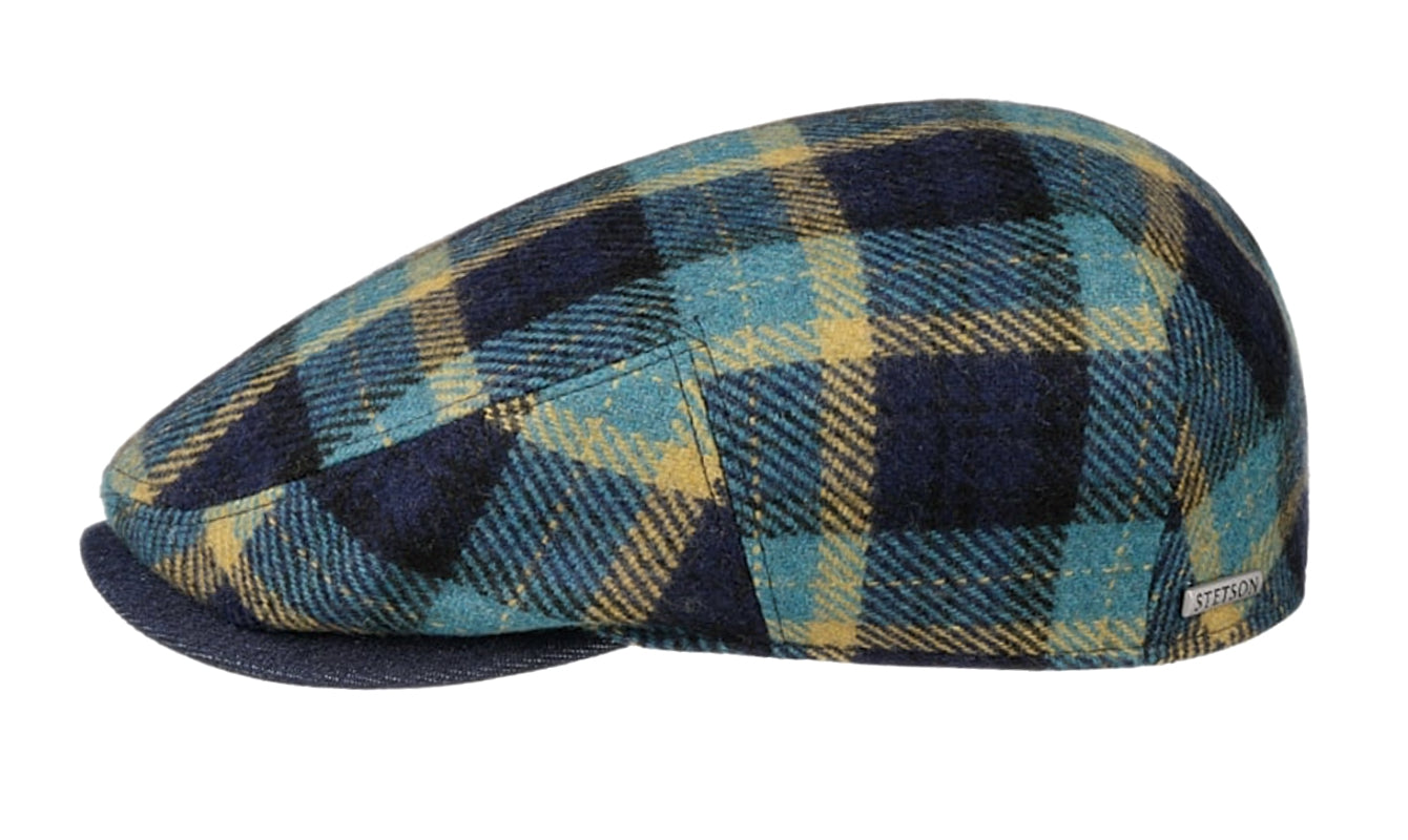 Stetson Wool Polyester Plaid Check Flat Cap - Classic Driver Style in Navy Blue | Perfect for Casual Wear, Outdoor Activities & Vintage Fashion