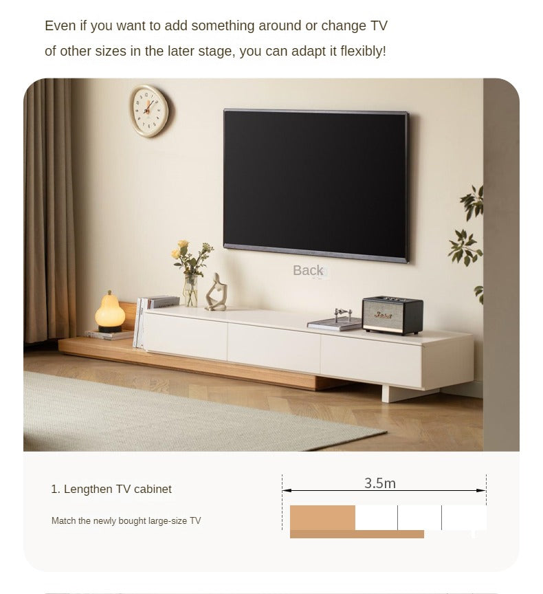 Solid Oak & Poplar Wood Retractable TV Stand Floor Cabinet - Modern TV Console for Living Room, Bedroom & Home Theater