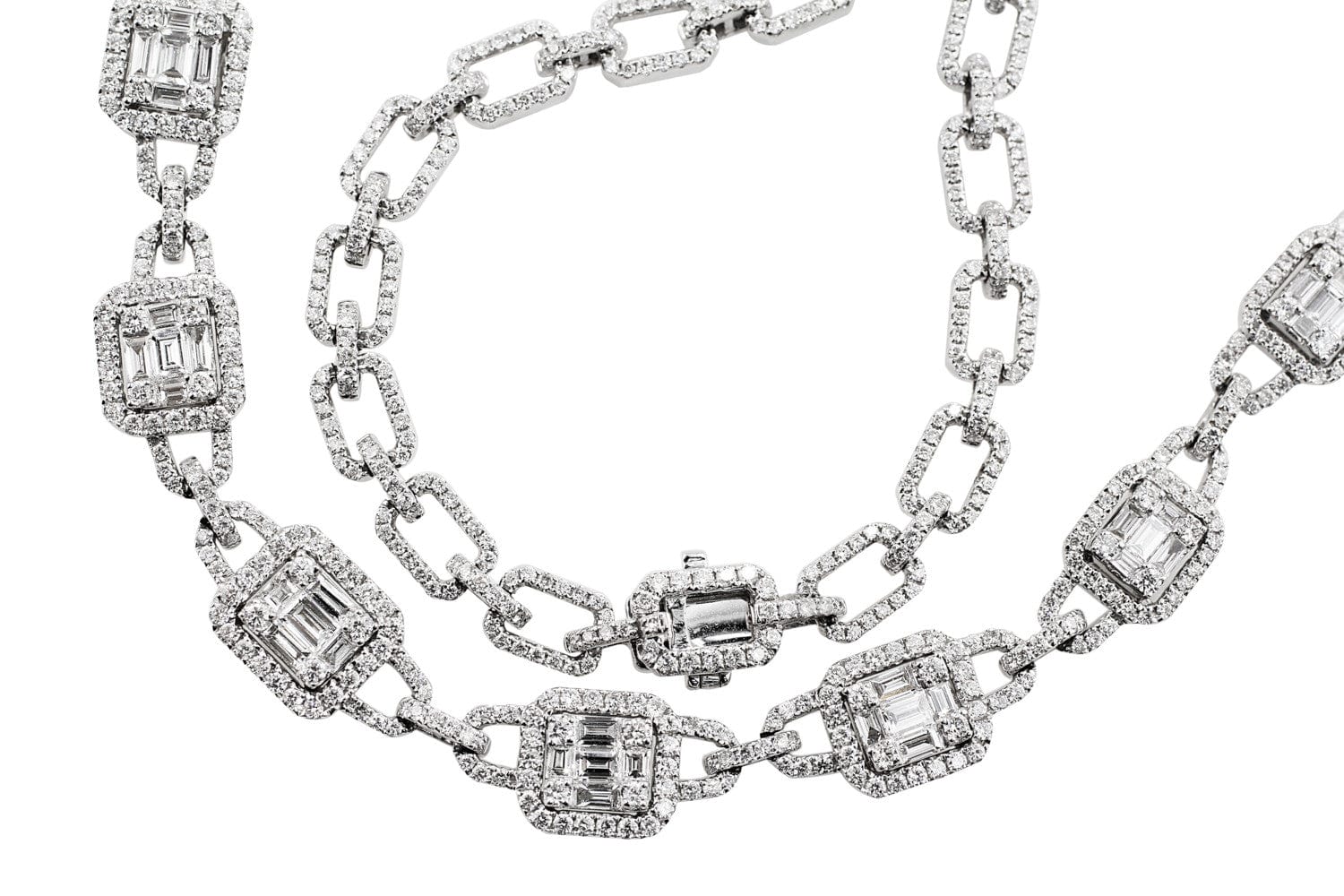 14K White Gold Round Baguette Diamond Necklace for Women - Elegant Dainty Pendant Jewelry Gift for Anniversary, Valentine's Day & Special Occasions