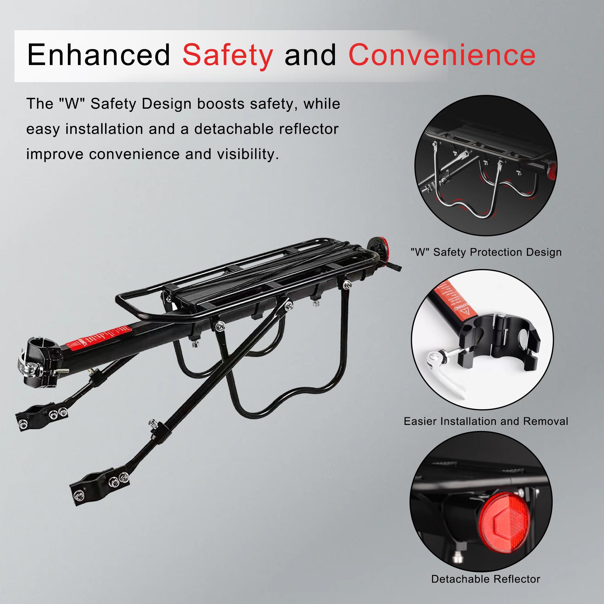 Aluminum Alloy Rear Bike Rack - Quick Release Cargo Carrier for Bicycle Back | Perfect for Commuting, Grocery Shopping & Outdoor Adventures