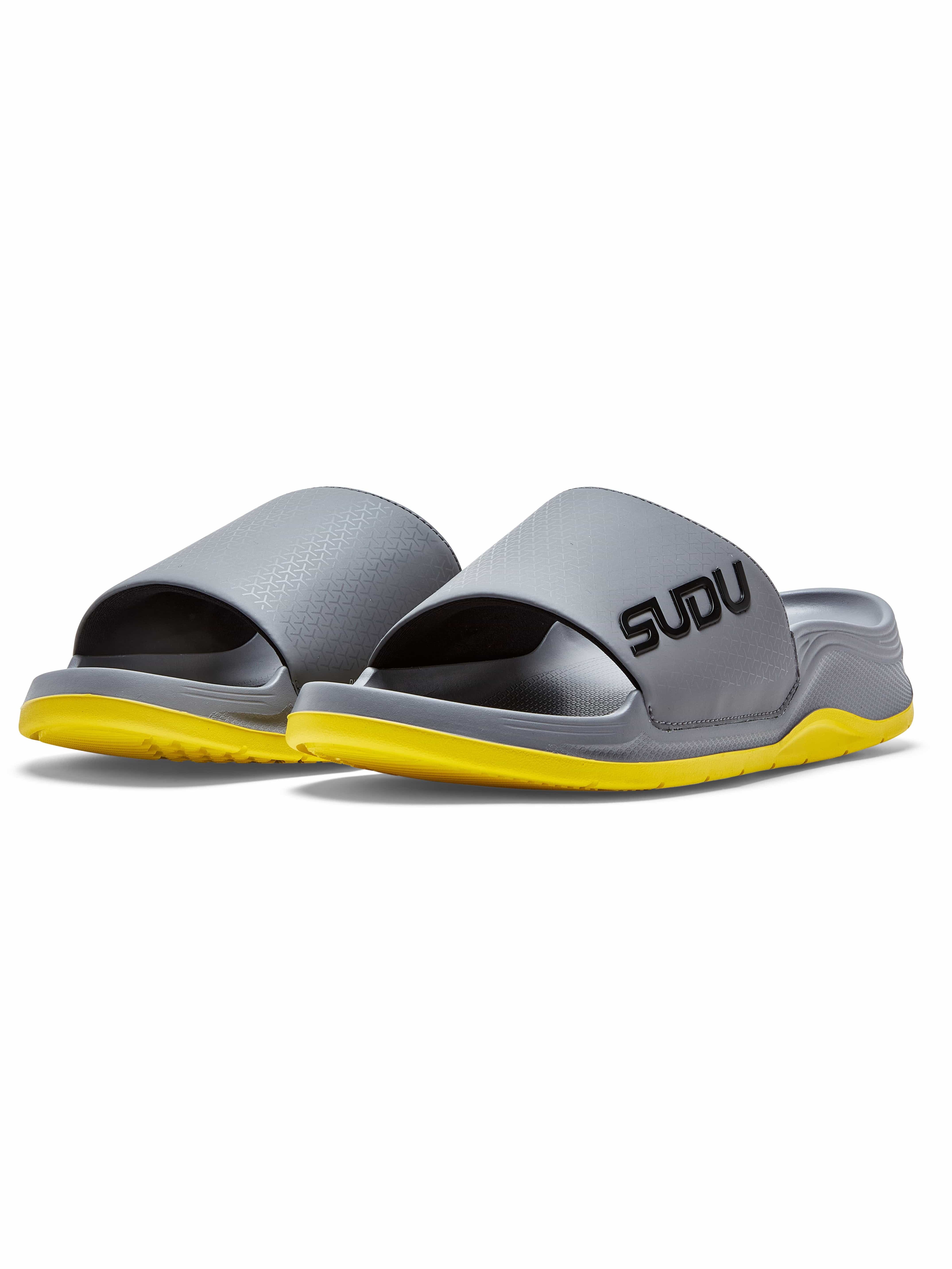 SVS 01 Recovery Slides for Men & Women - Grey/Yellow Comfortable Post-Workout Shoes - Perfect for Gym, Running, and Everyday Wear