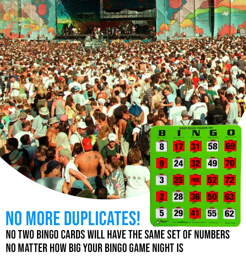 Regal Bingo - 8” x 9” Shutter Slide Bingo Cards - 5-Ply Green Cardstock - Easy to Read Numbers - No Duplicate Cards - Red Sliding Windows - Perfect for Large Groups & Bulk Purchasing - Ideal for Bingo Nights, Fundraisers, Classroom Activities & Senior Center Games