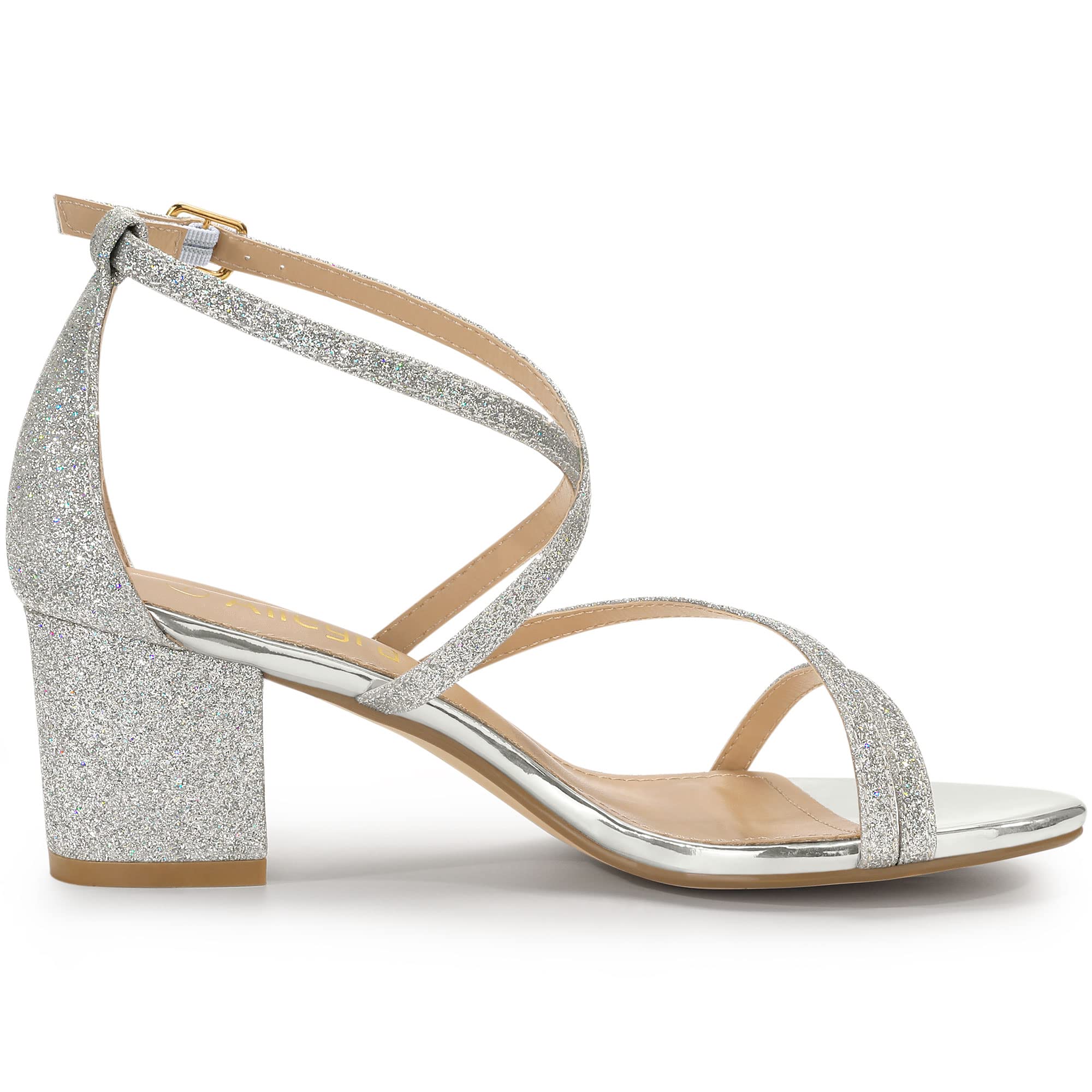 Allegra K Women's Glitter Crisscross Strap Chunky Heel Sandals - Party, Wedding & Evening Dress Shoes for Women