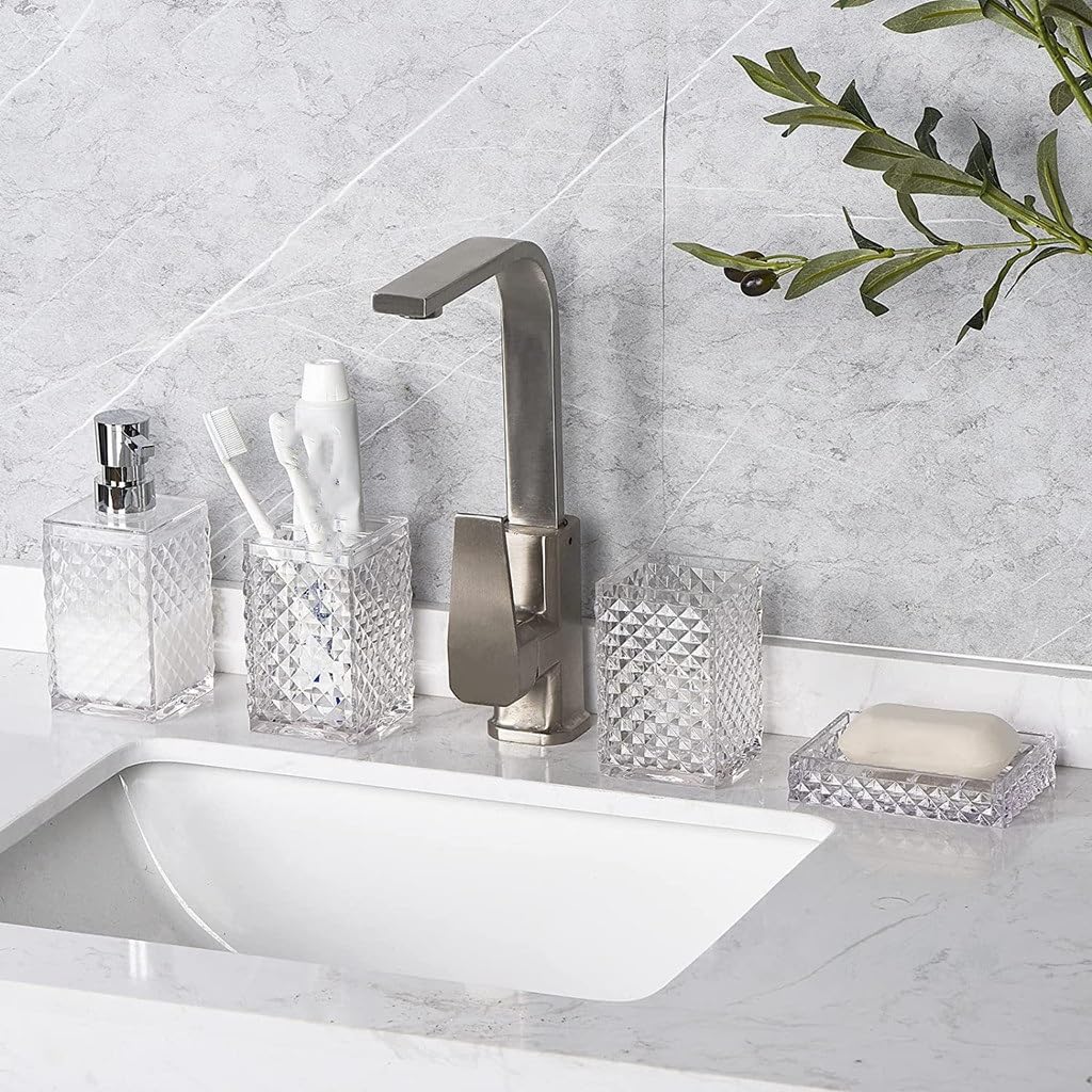 Premium Diamond Hand Sanitizer Bottle & Toothbrush Cup Holder Set - Luxury Bathroom Toiletries Organizer Kit for Home, Hotel, Spa, and Travel Essentials
