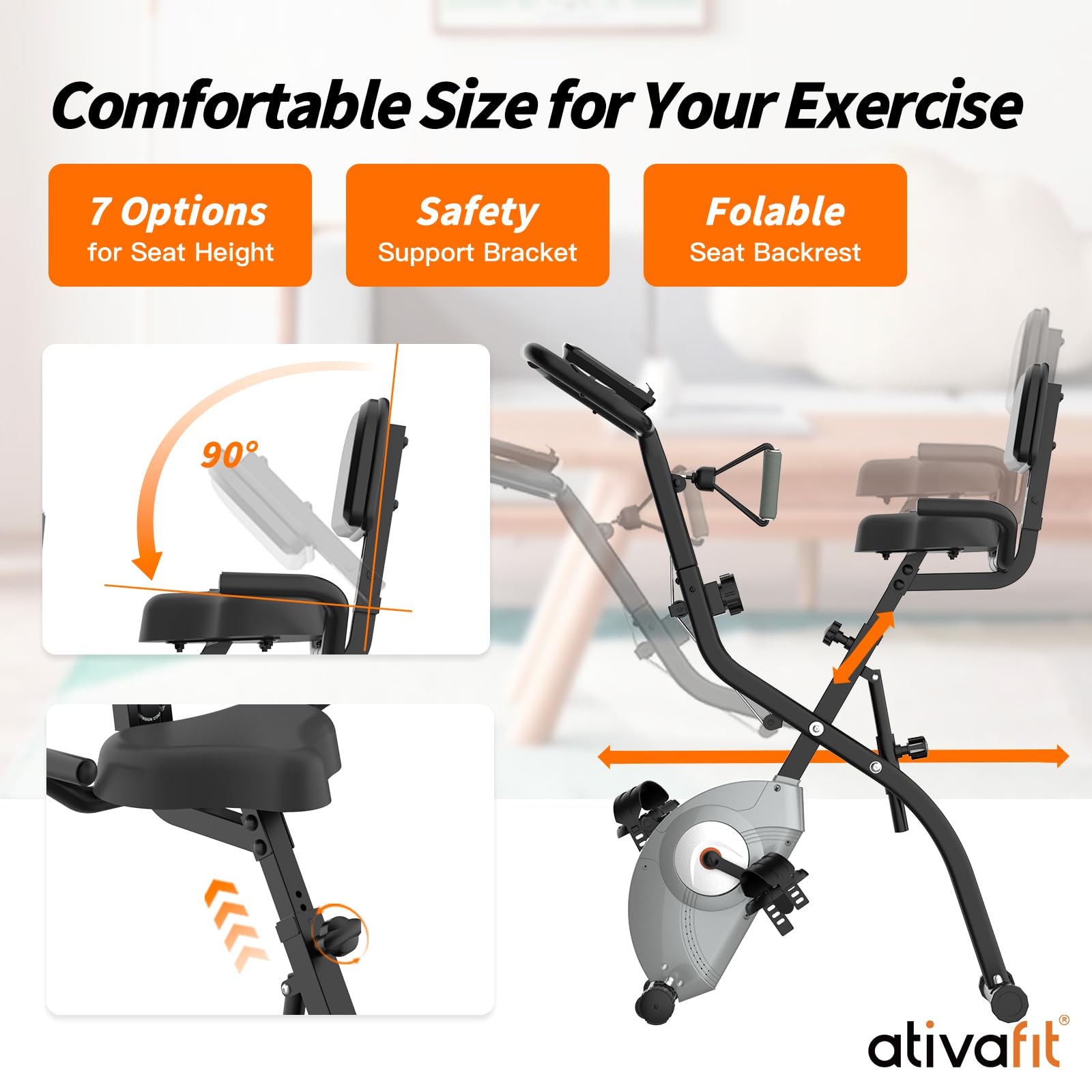 ATIVAFIT Foldable Magnetic Exercise Bike - 3-in-1 Indoor Stationary Bike for Home Gym, Upright & Recumbent Workout (Black) | Perfect for Small Spaces, Cardio Training & Low-Impact Exercise