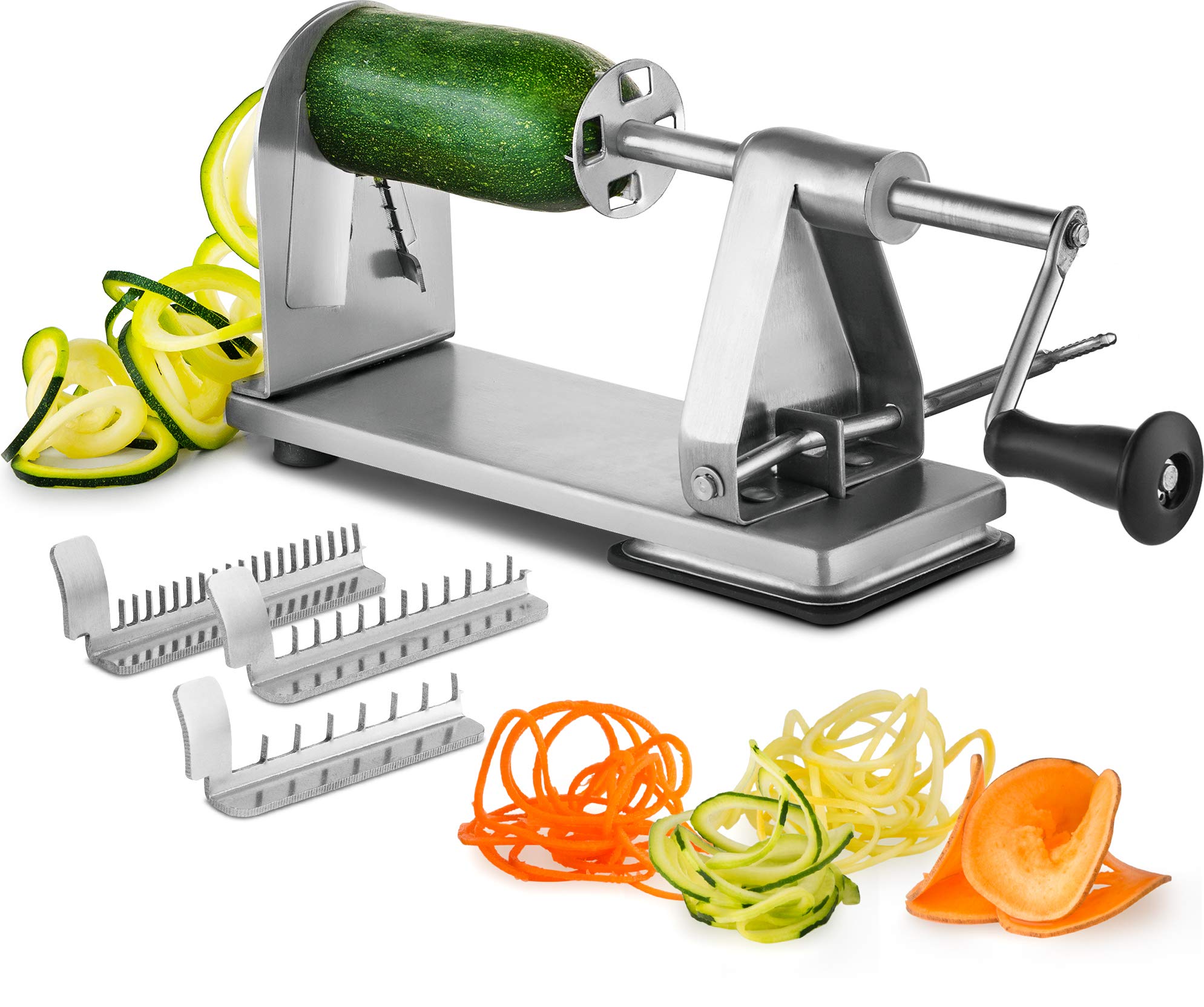 MITBAK Premium Stainless Steel Spiralizer Vegetable Slicer - 3-Blade Zoodle Maker for Zucchini, Carrots & More | Heavy Duty Kitchen Tool for Low Carb, Keto, Paleo & Vegan Diets | Perfect for Salads, Pasta Alternatives & Meal Prep | Non-Slip Suction Base for Safe Cutting | Ideal for Healthy Cooking & Weight Loss Recipes