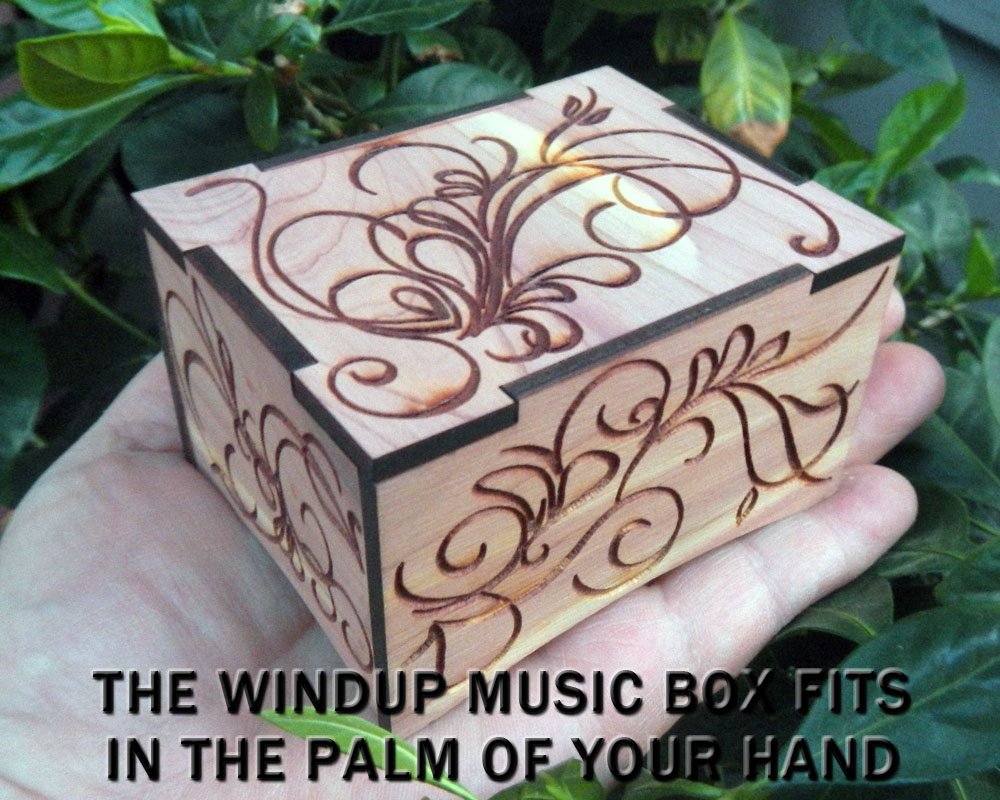 Personalized Laser Engraved Aromatic Red Cedar Music Box - Custom Wind Up Wooden Gift with Red Velvet Interior (Plays 